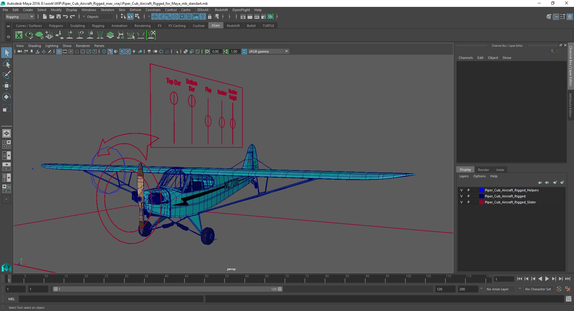 Piper Cub Aircraft Rigged for Maya 3D model