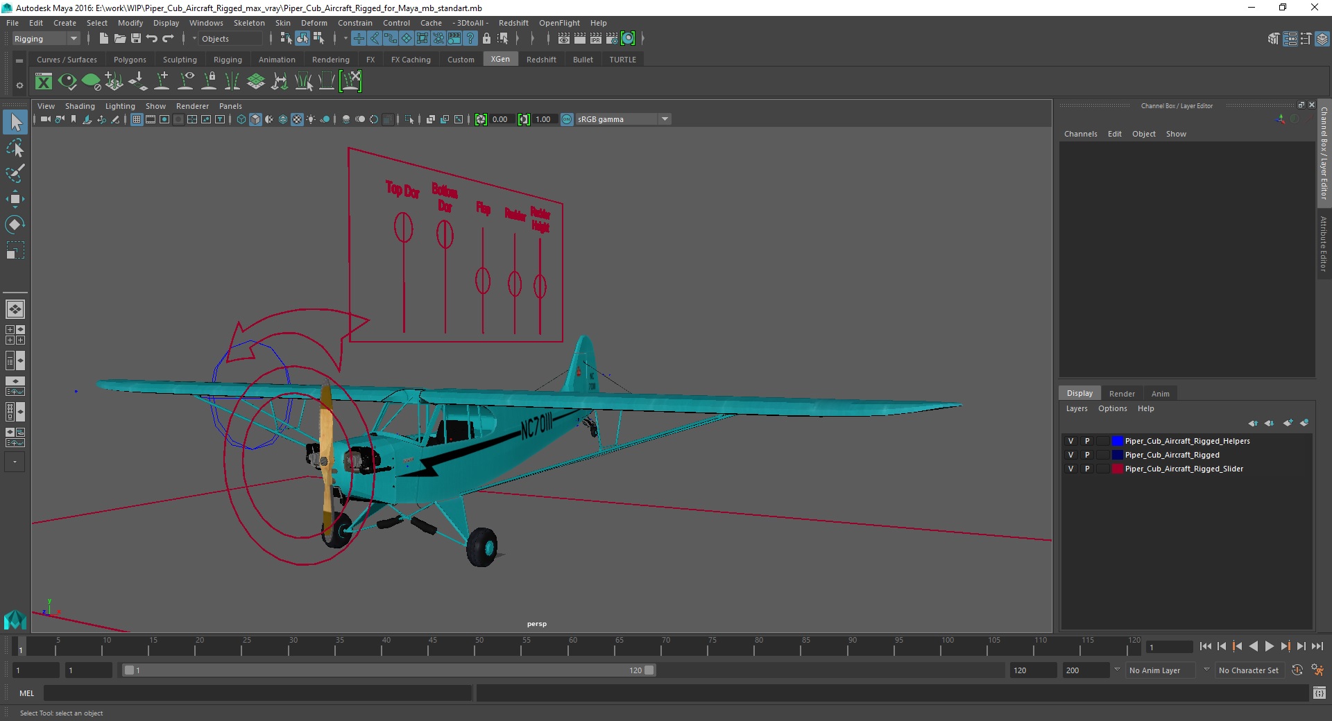 Piper Cub Aircraft Rigged for Maya 3D model