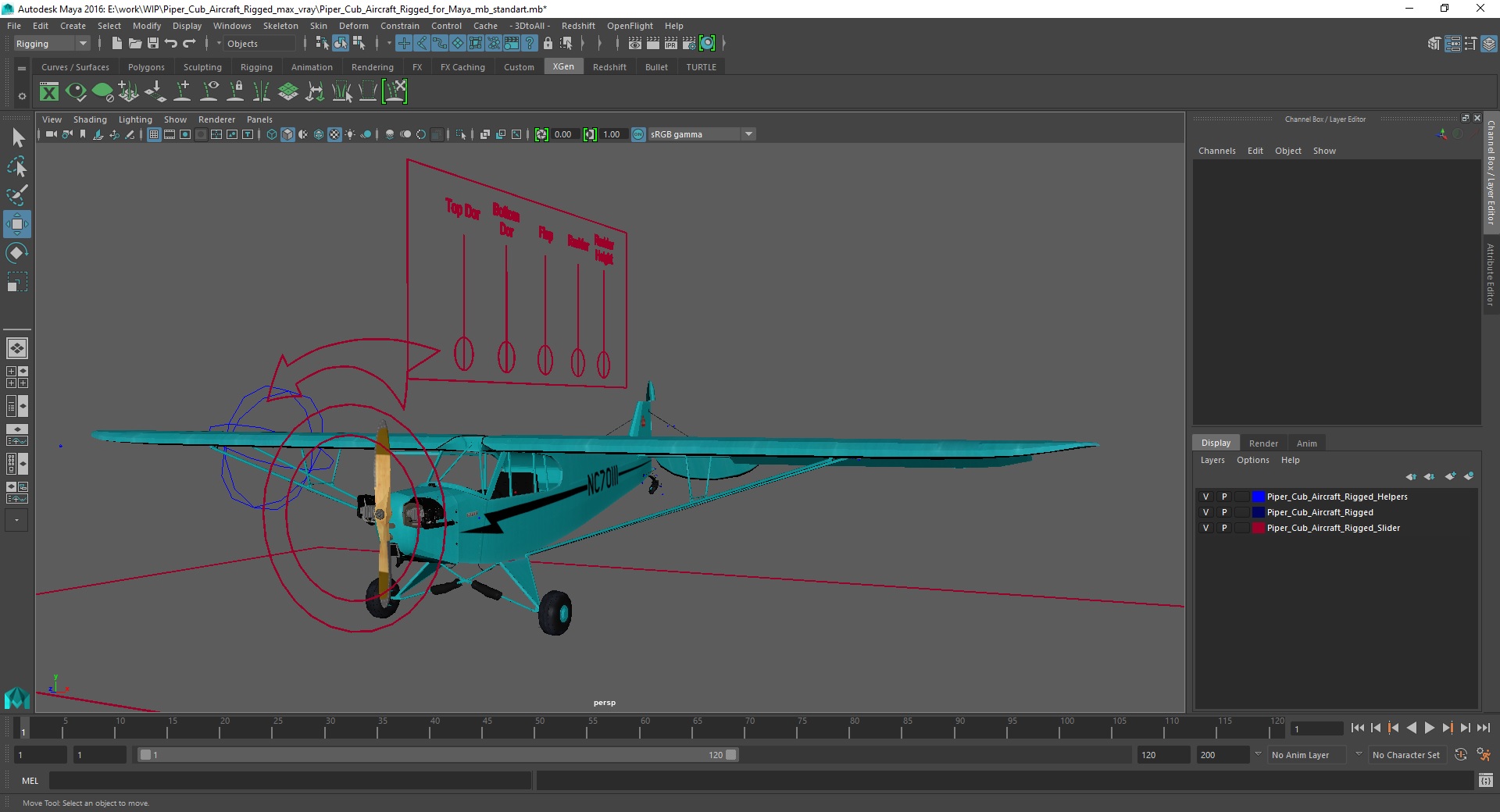 Piper Cub Aircraft Rigged for Maya 3D model