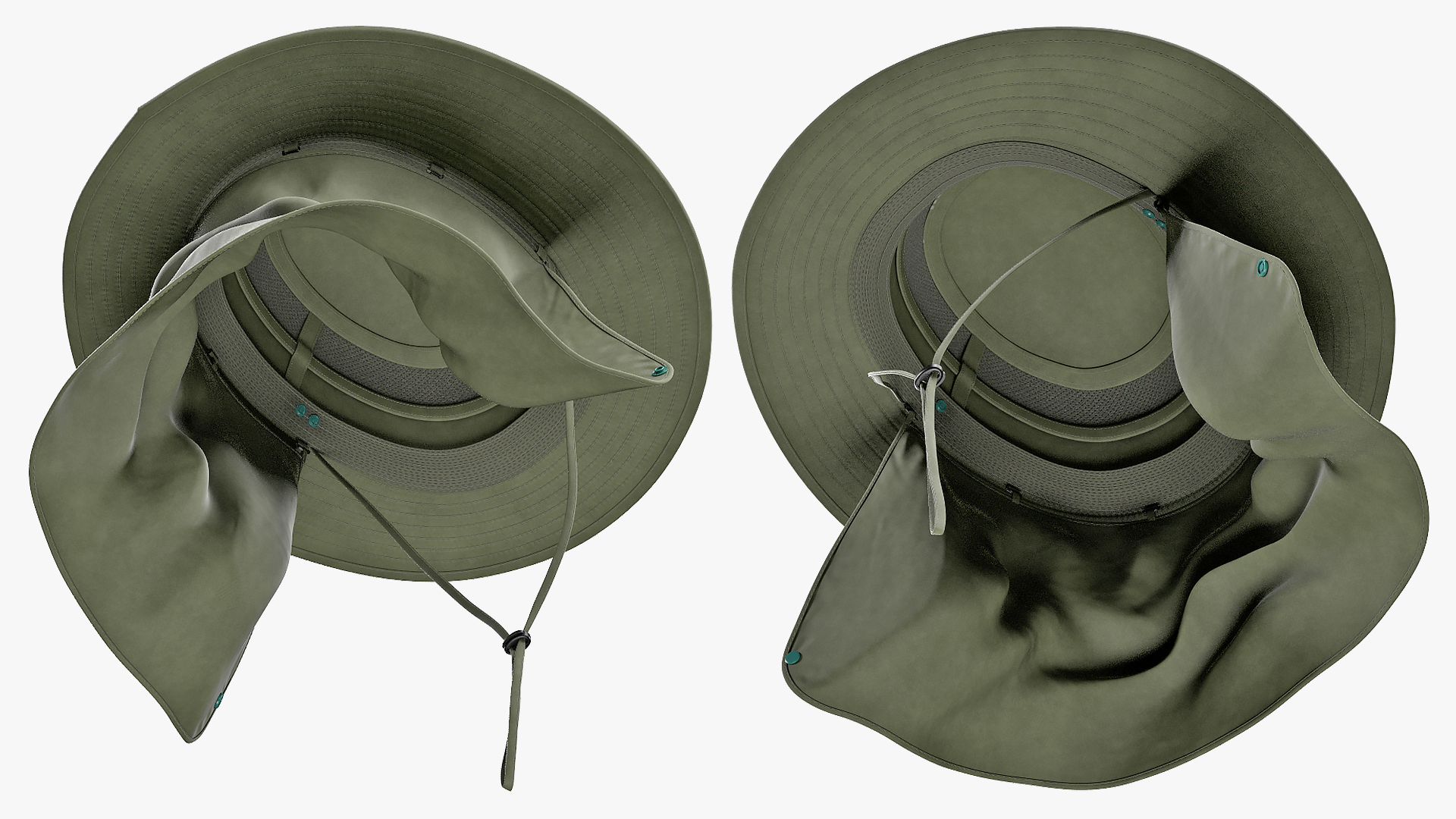 3D model Green Outdoor Fishing Hat with Removable Neck Flap