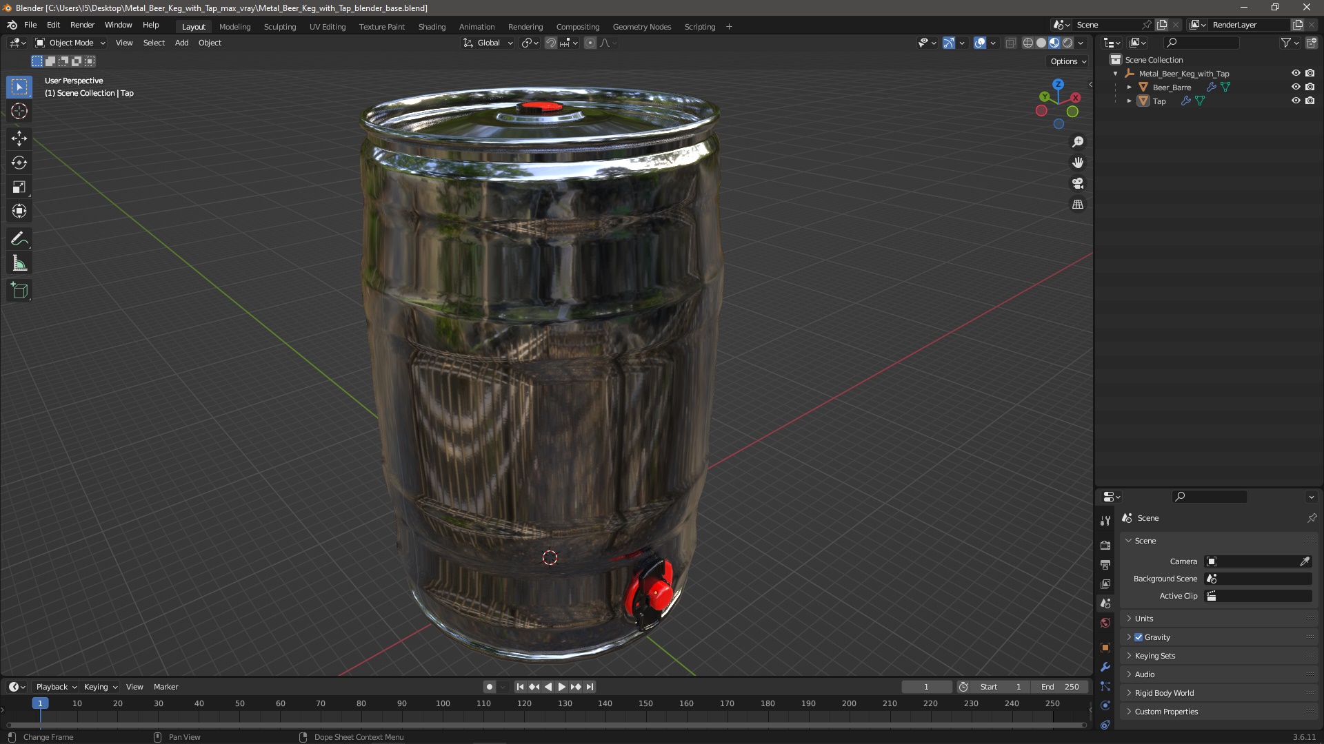 3D Metal Beer Keg with Tap model