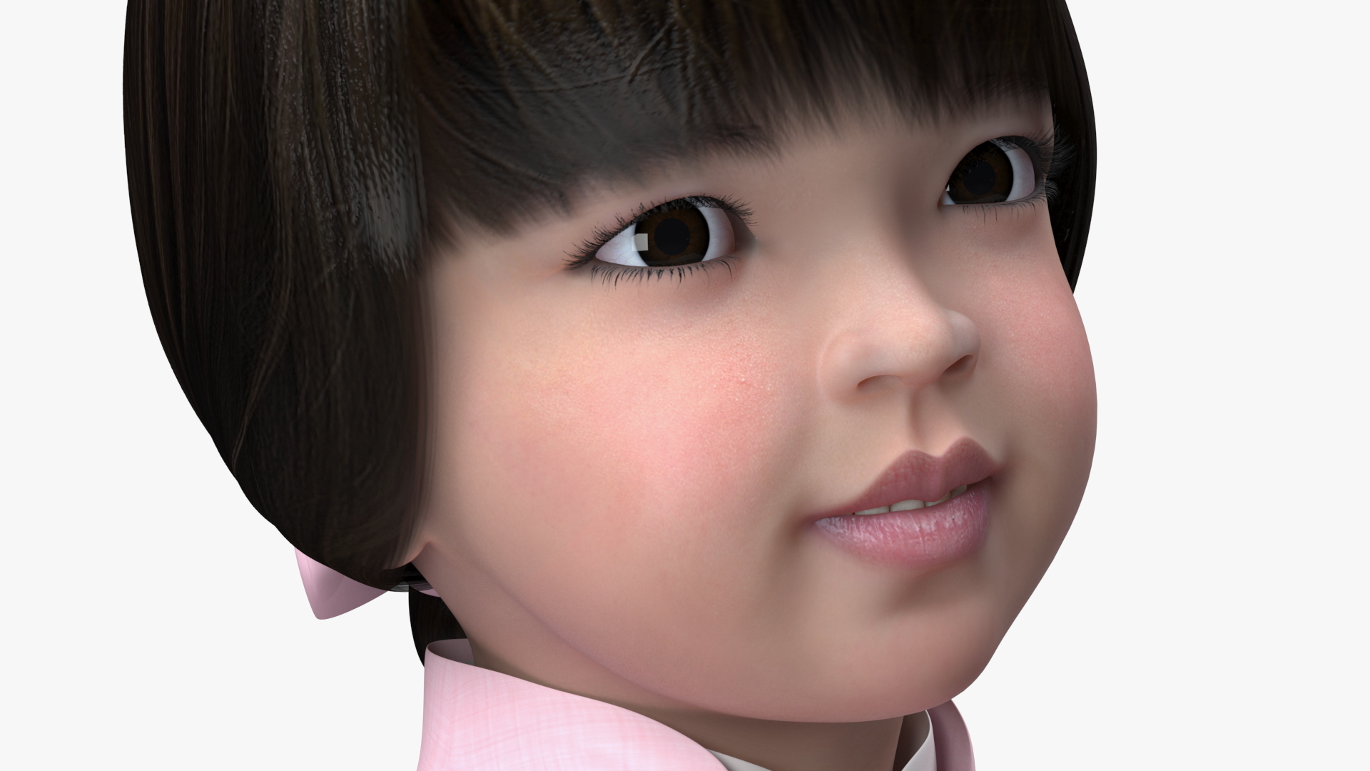 3D Little Chinese Girl in Traditional Clothes Standing