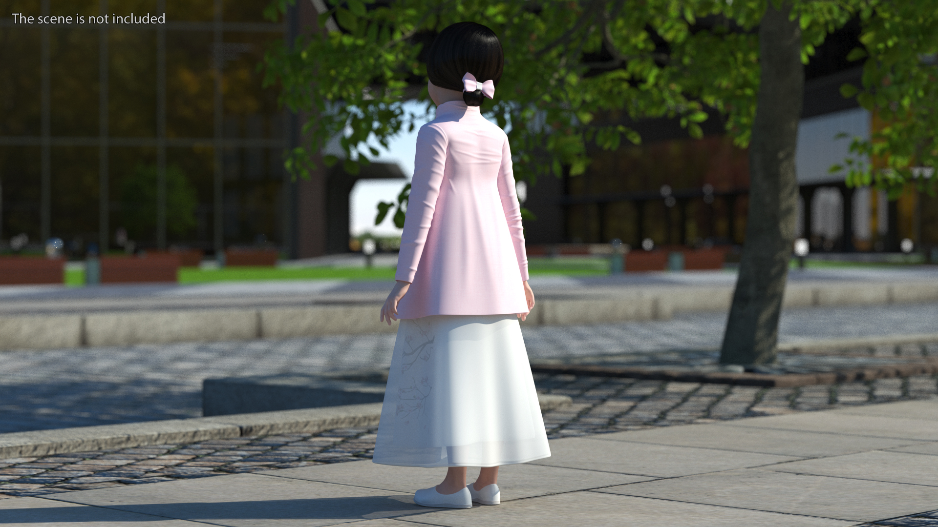 3D Little Chinese Girl in Traditional Clothes Standing