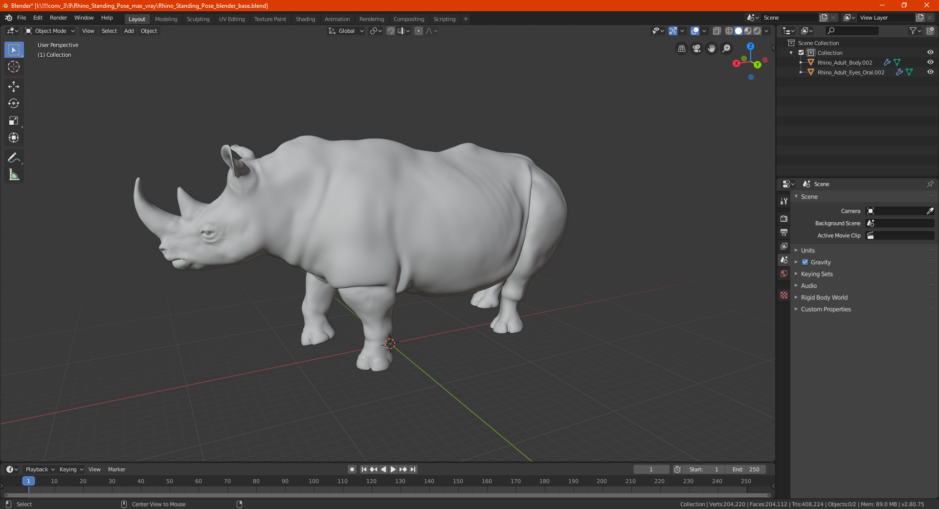 Rhino Standing Pose 3D model