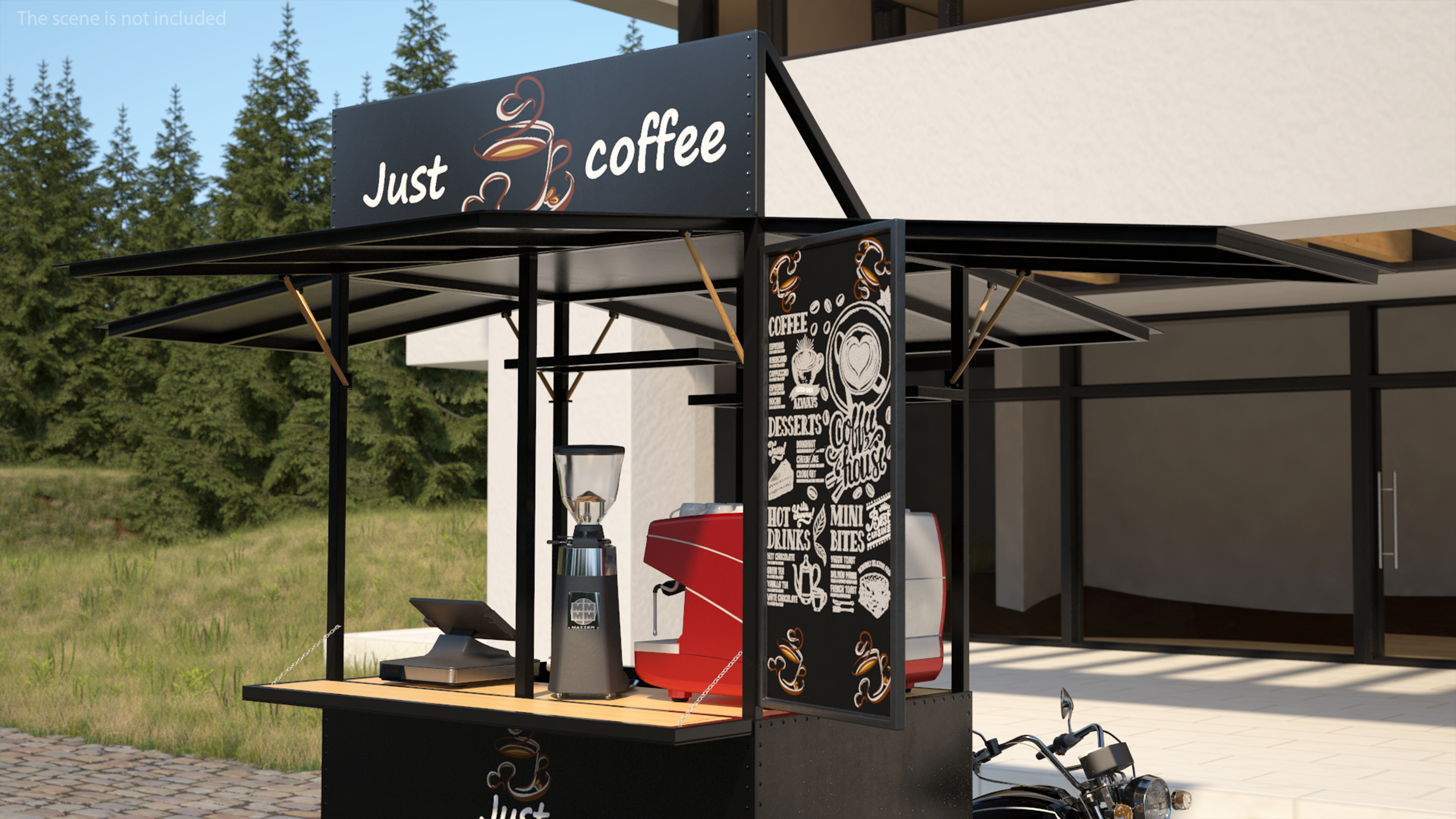 3D model Street Coffee Kiosk with Motorcycle