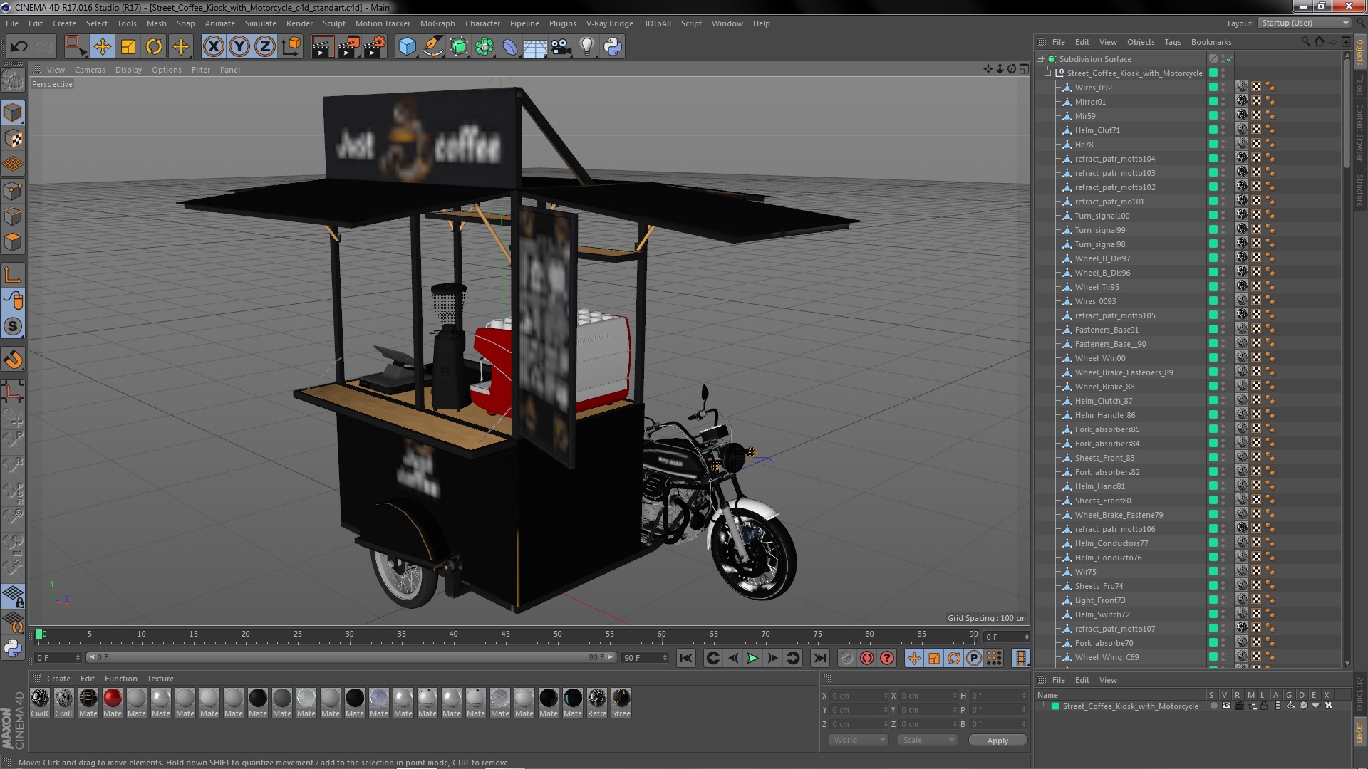 3D model Street Coffee Kiosk with Motorcycle