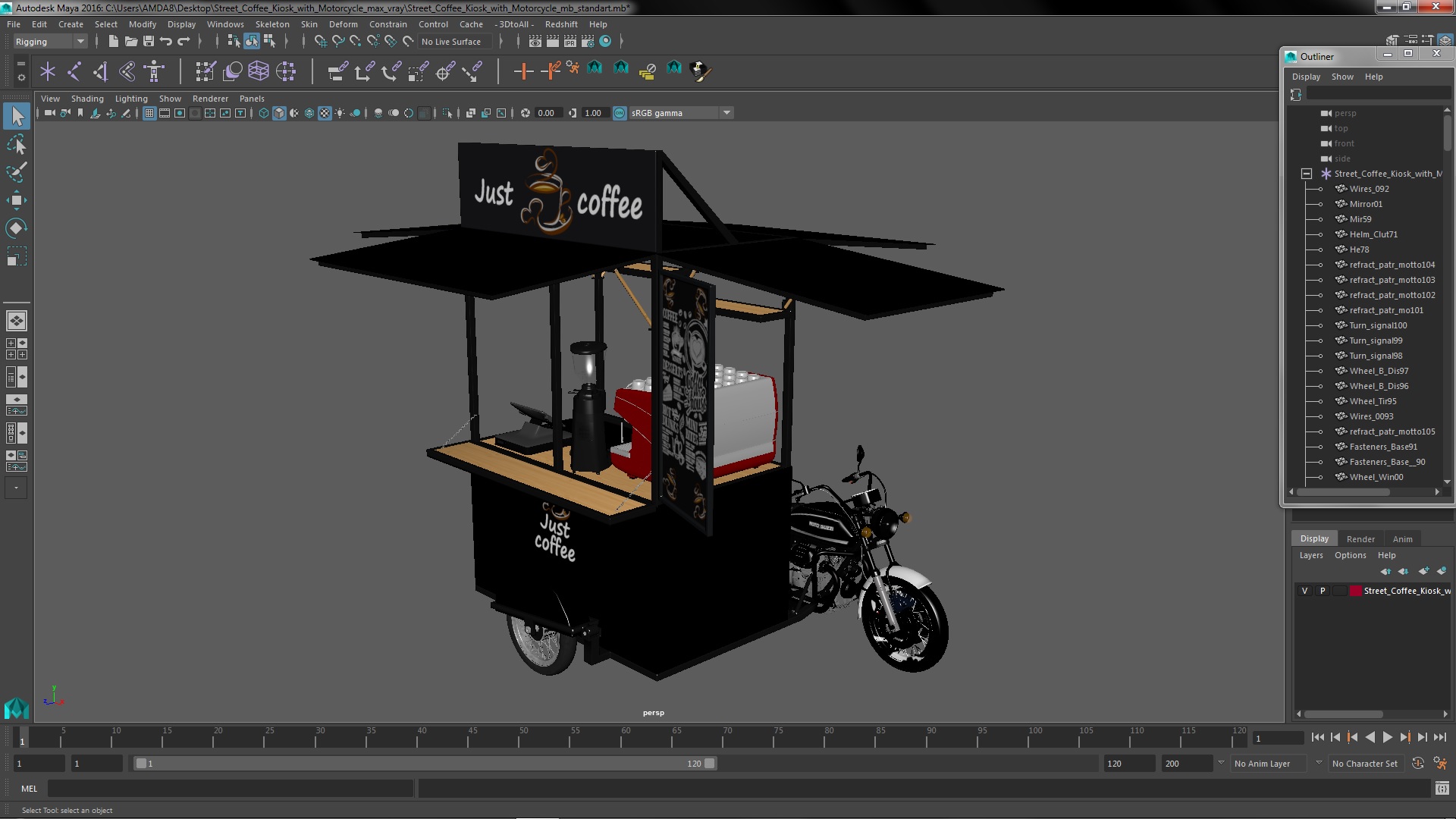 3D model Street Coffee Kiosk with Motorcycle