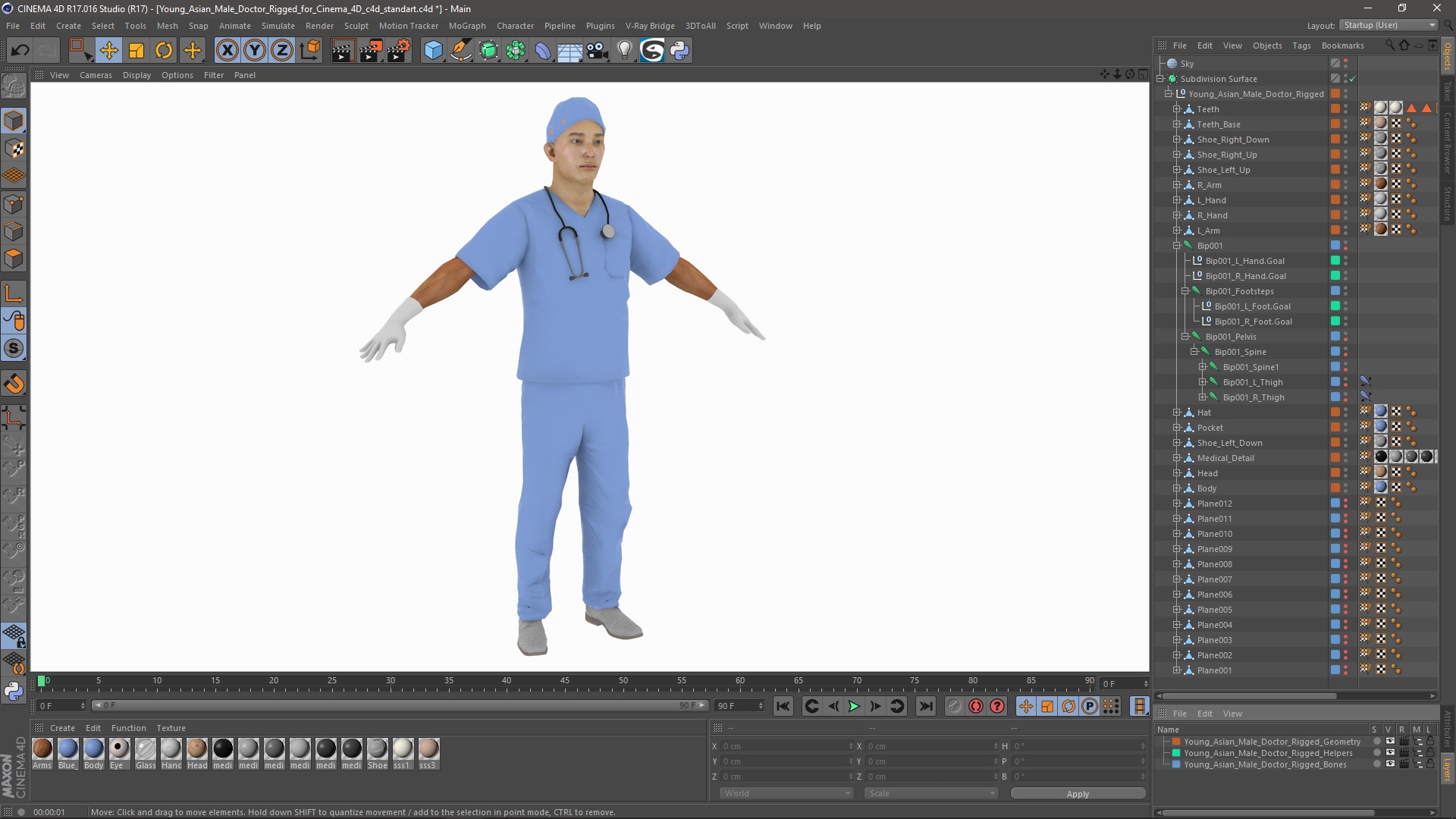 Young Asian Male Doctor Rigged for Cinema 4D 3D model