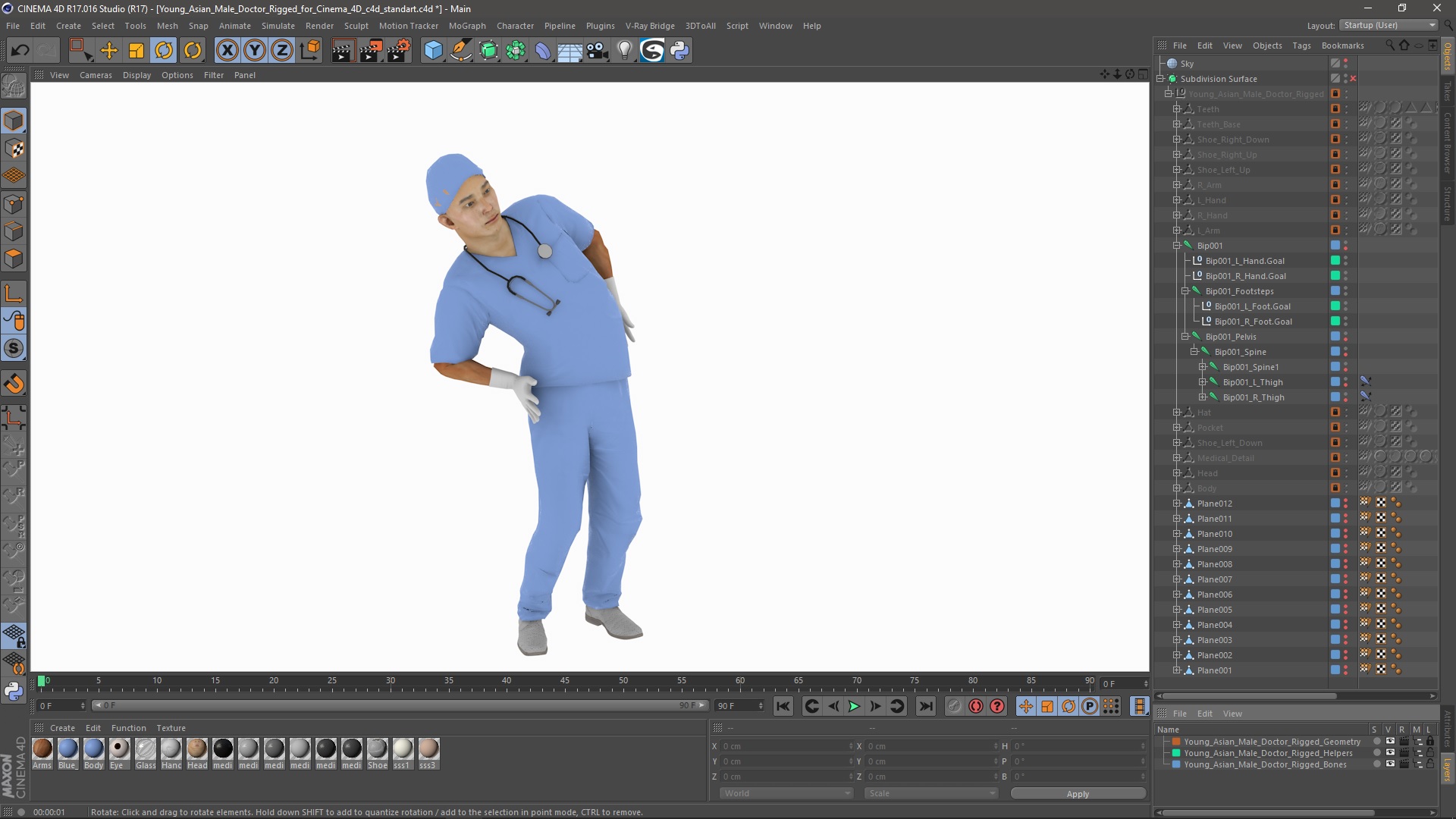 Young Asian Male Doctor Rigged for Cinema 4D 3D model