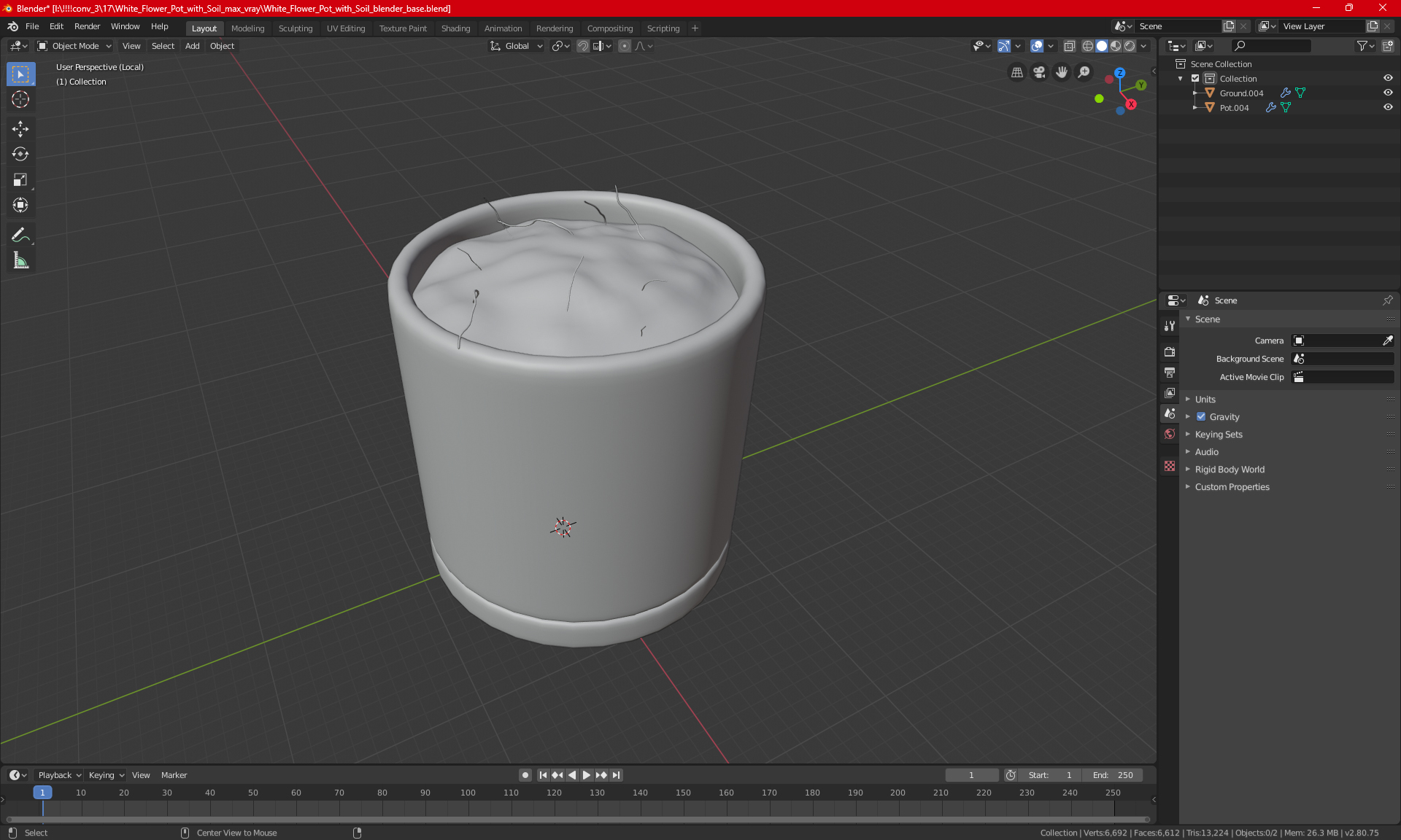 3D White Flower Pot with Soil