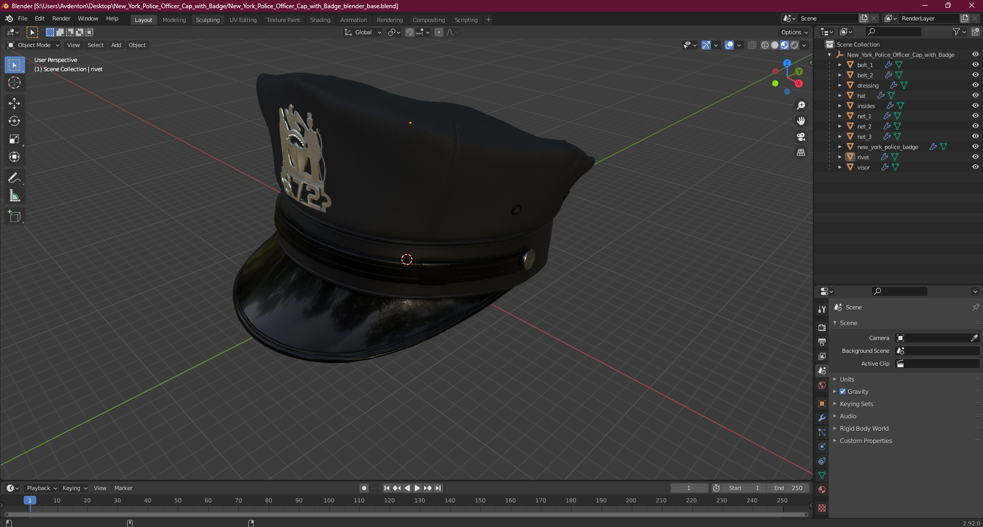 3D New York Police Officer Cap with Badge model