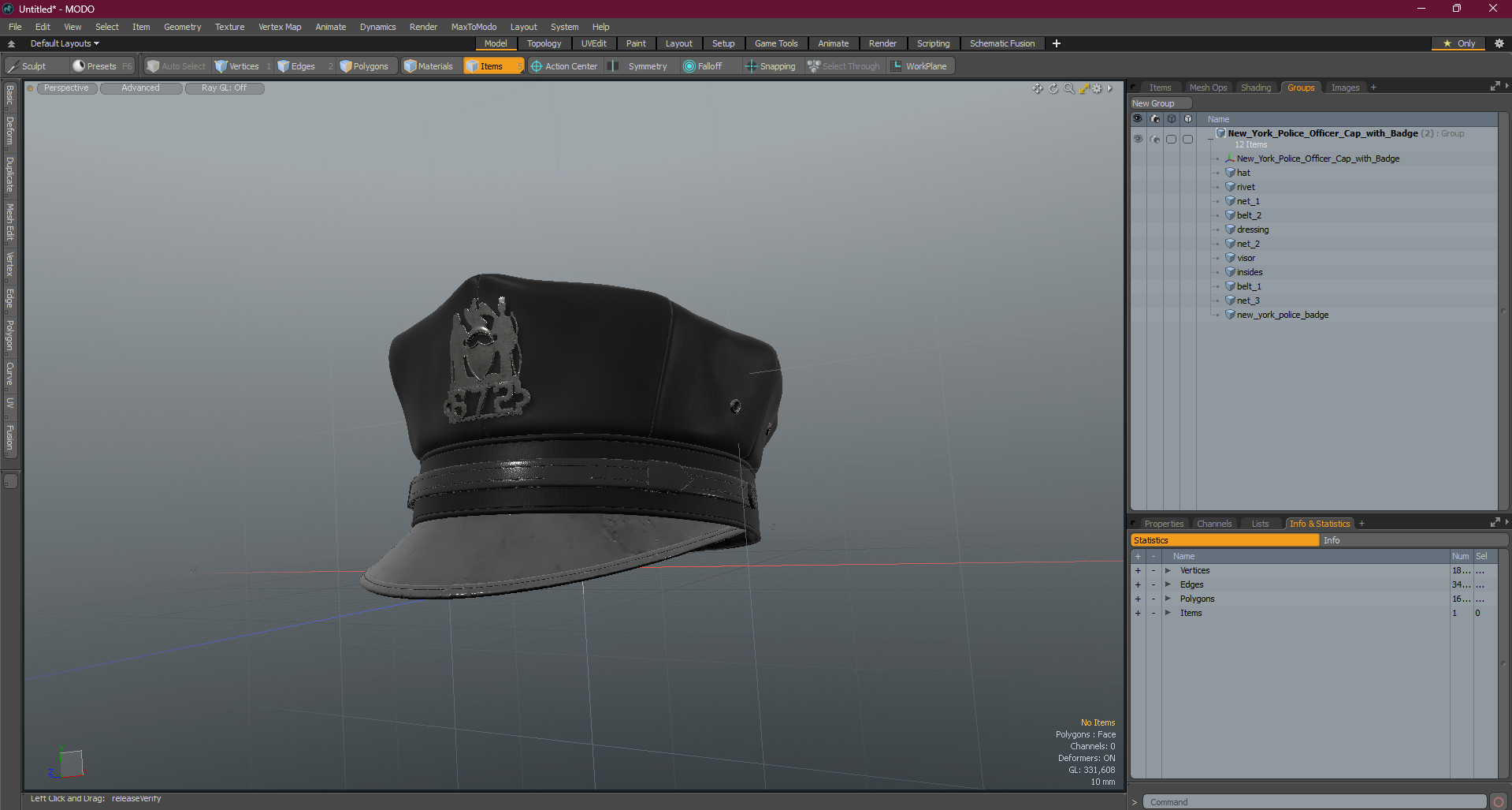 3D New York Police Officer Cap with Badge model