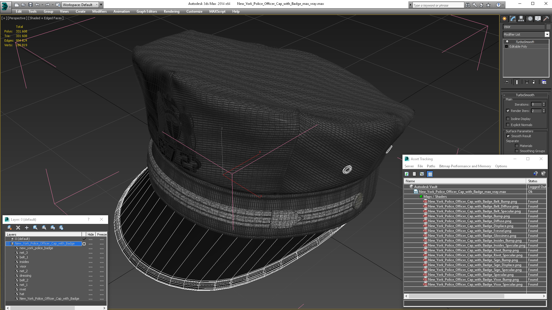 3D New York Police Officer Cap with Badge model