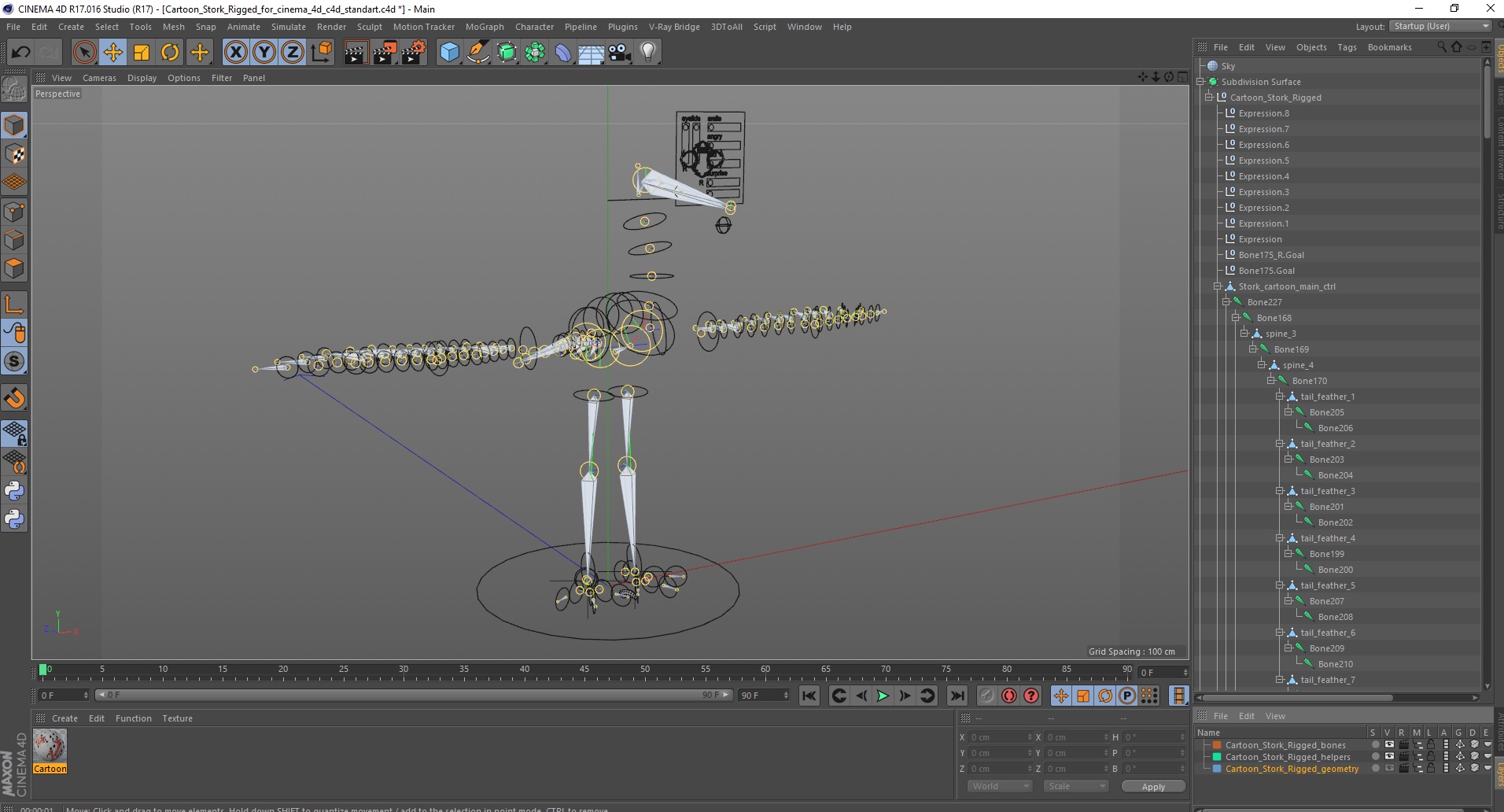 Cartoon Stork Rigged for Cinema 4D 3D model