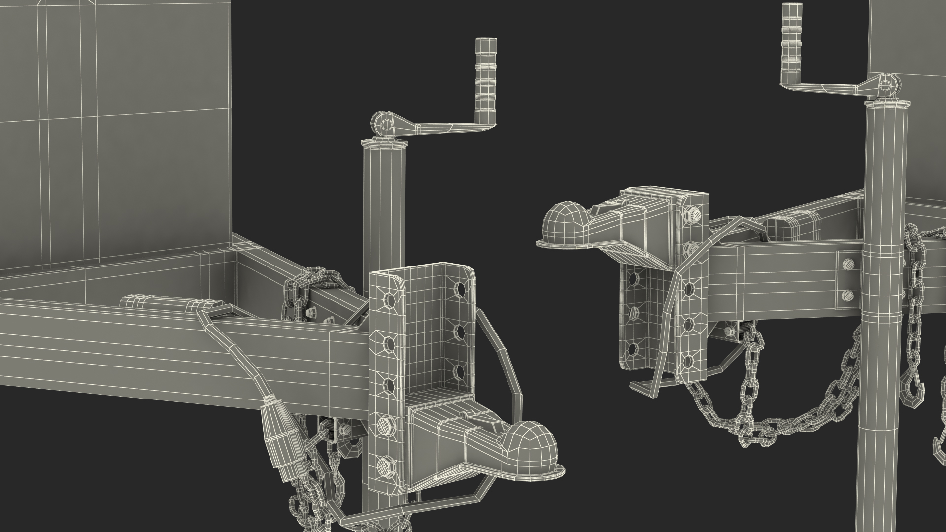 3D Heavy Duty 2 Wheel Trailer Rigged model