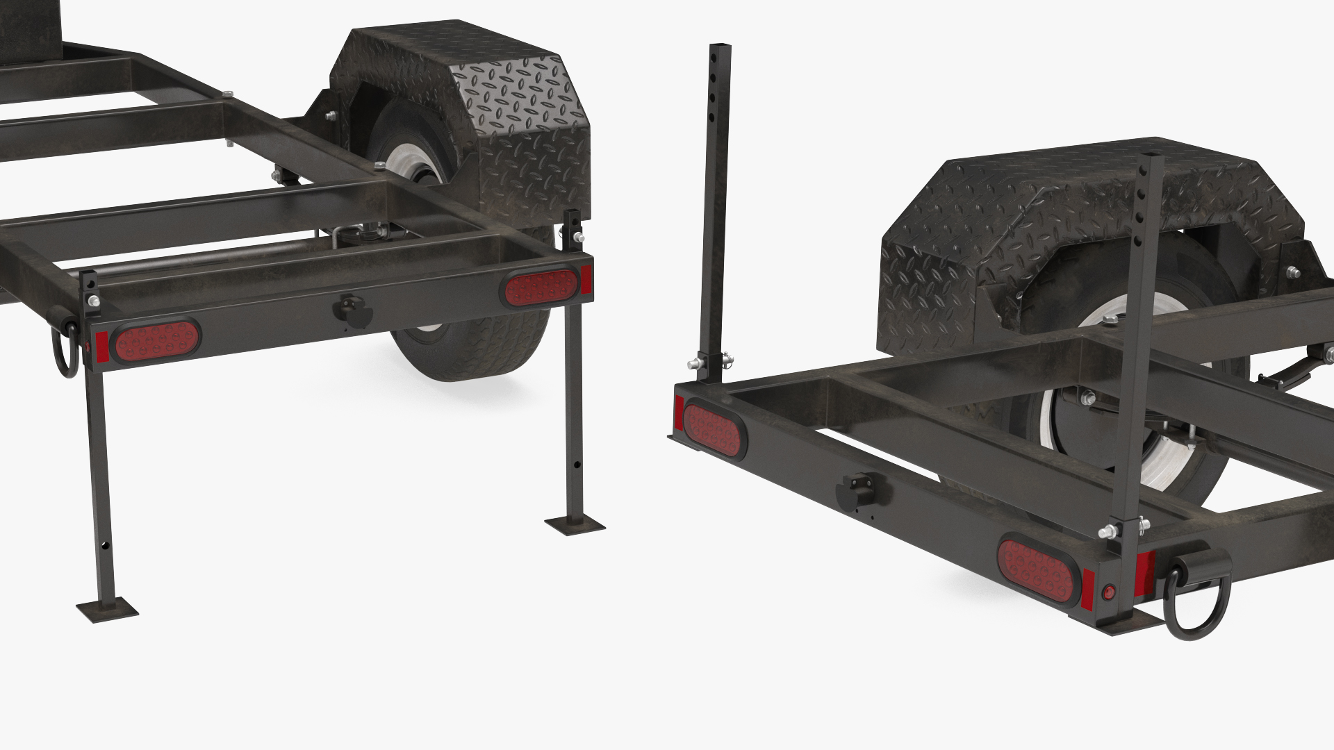 3D Heavy Duty 2 Wheel Trailer Rigged model