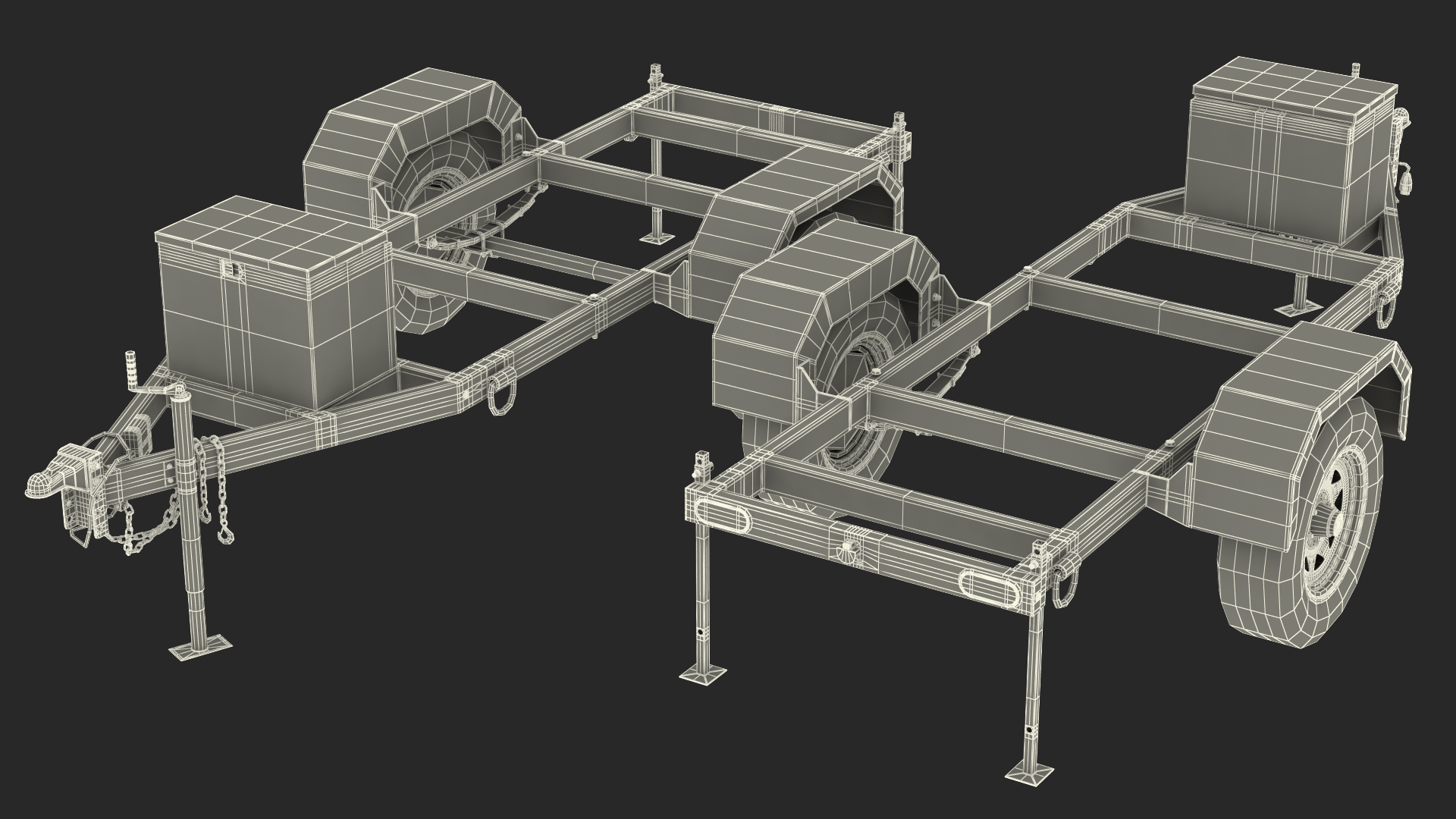 3D Heavy Duty 2 Wheel Trailer Rigged model