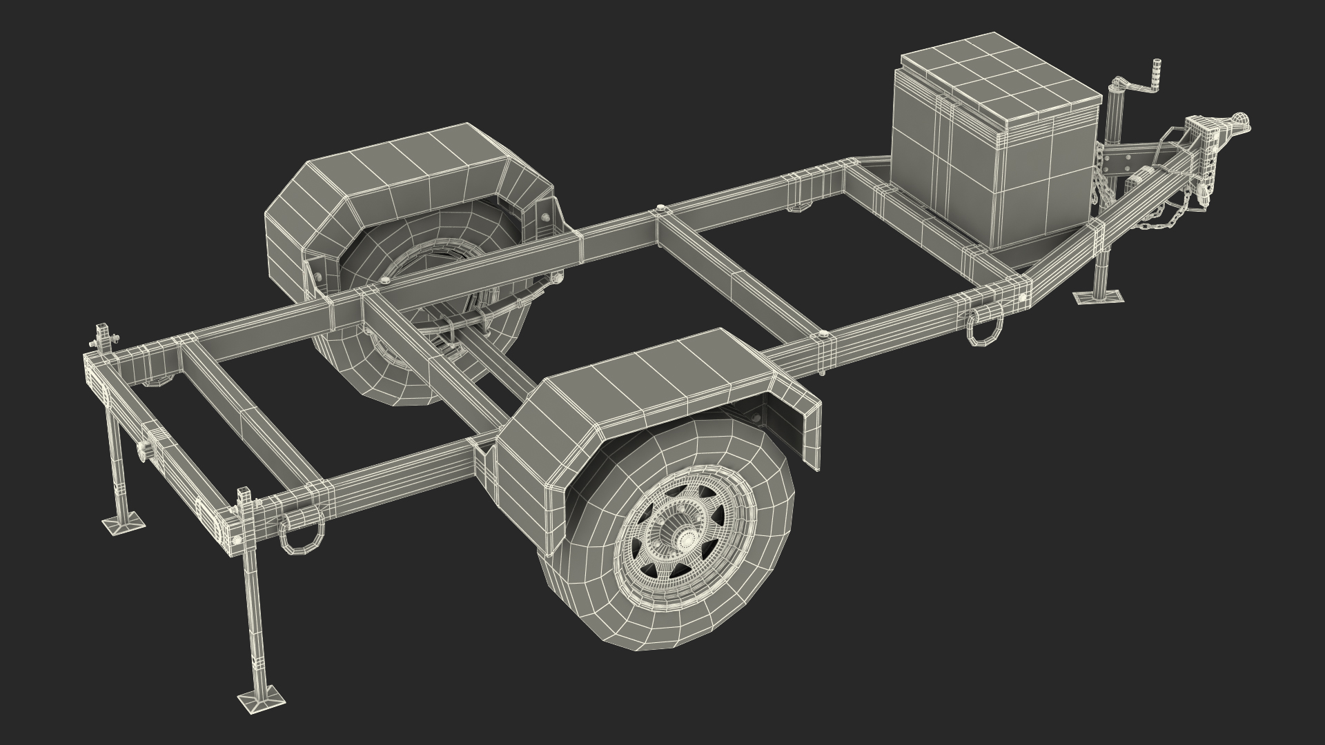 3D Heavy Duty 2 Wheel Trailer Rigged model