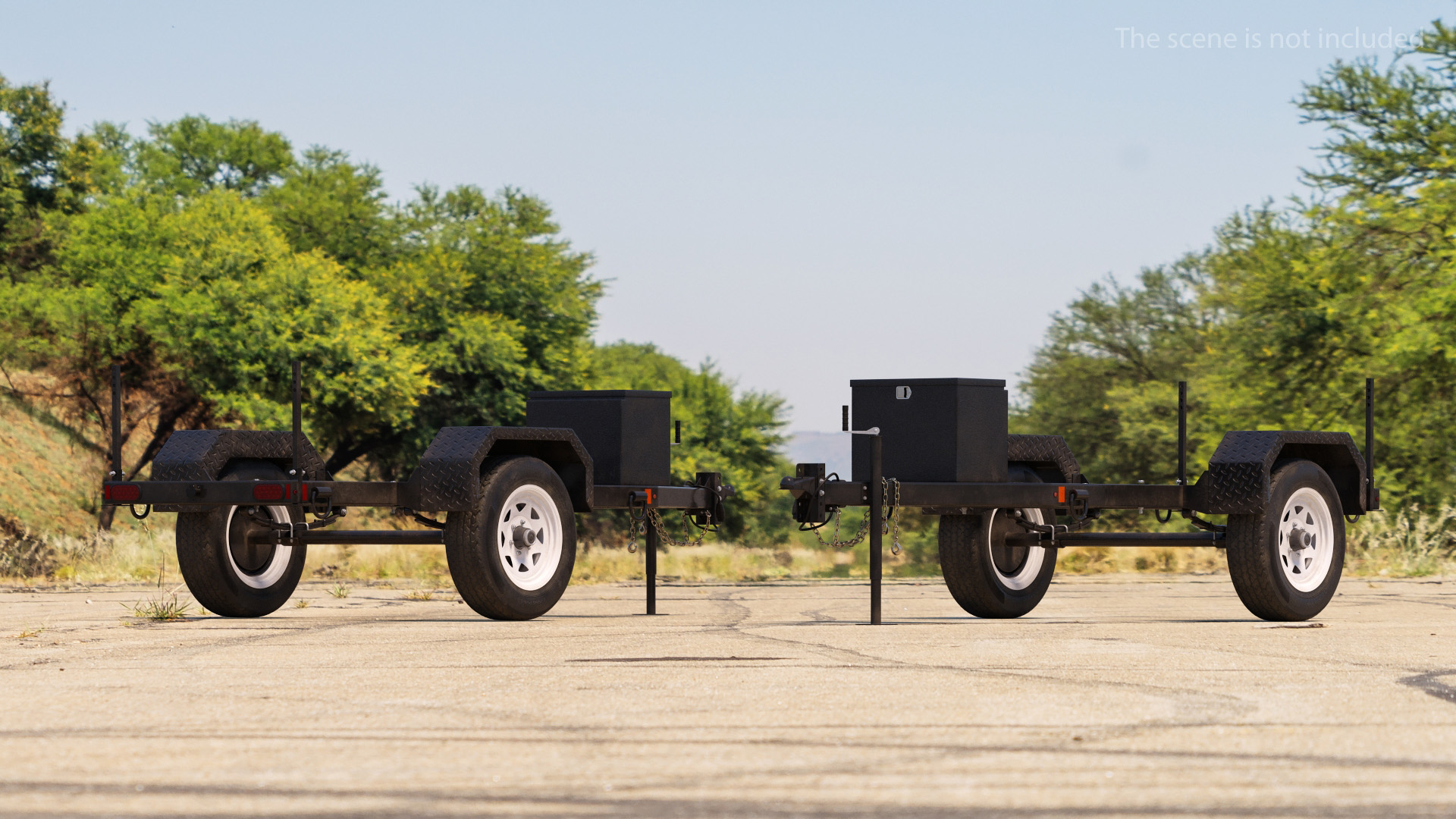 3D Heavy Duty 2 Wheel Trailer Rigged model