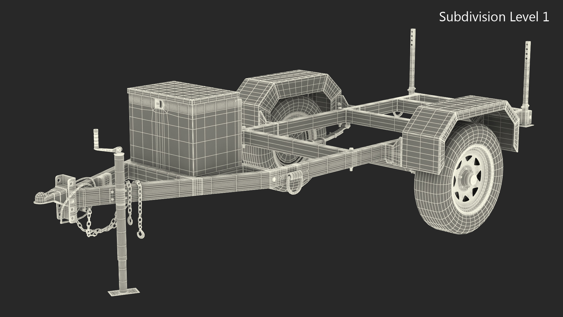 3D Heavy Duty 2 Wheel Trailer Rigged model