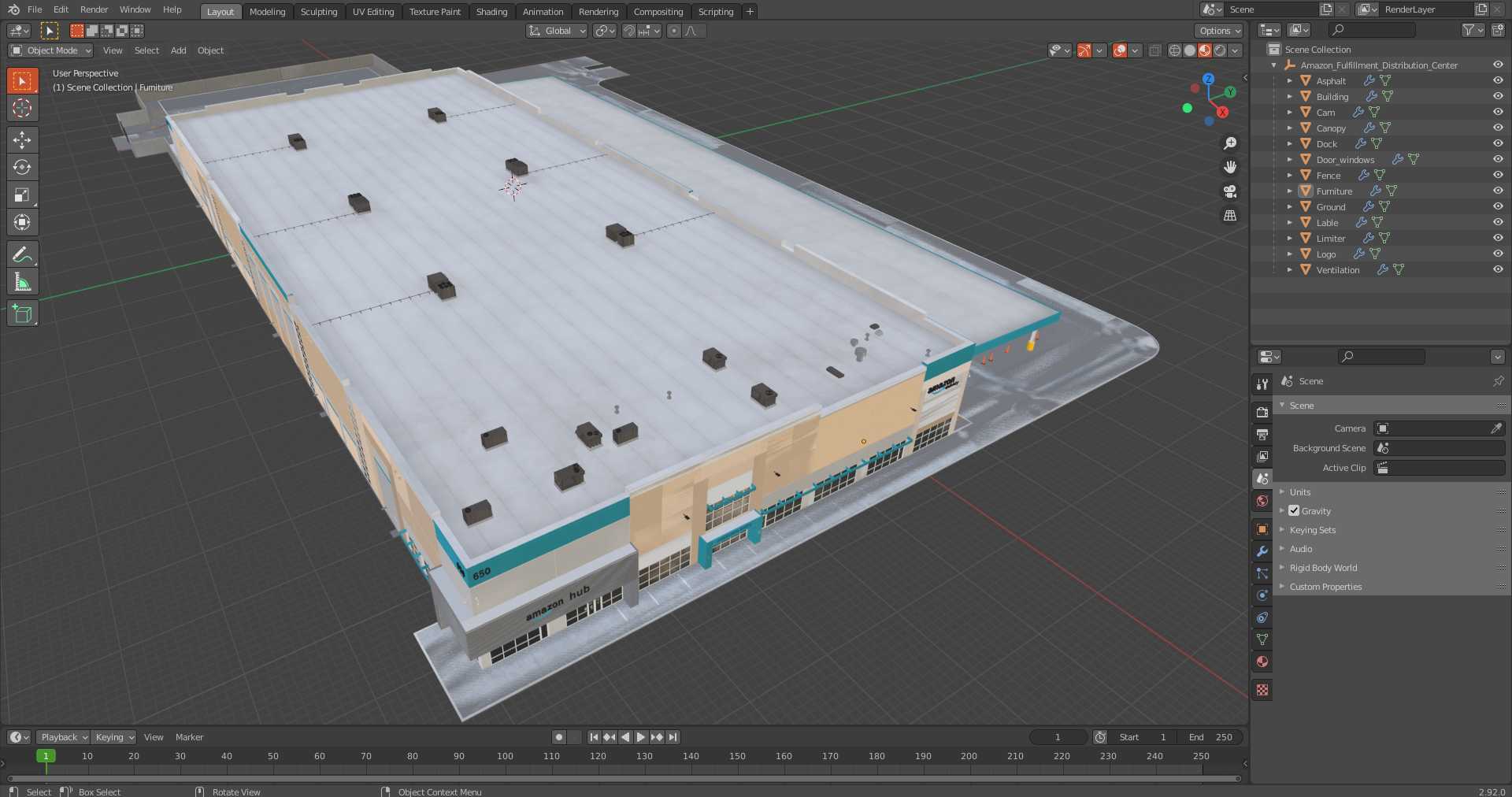 3D Amazon Fulfillment Distribution Center model