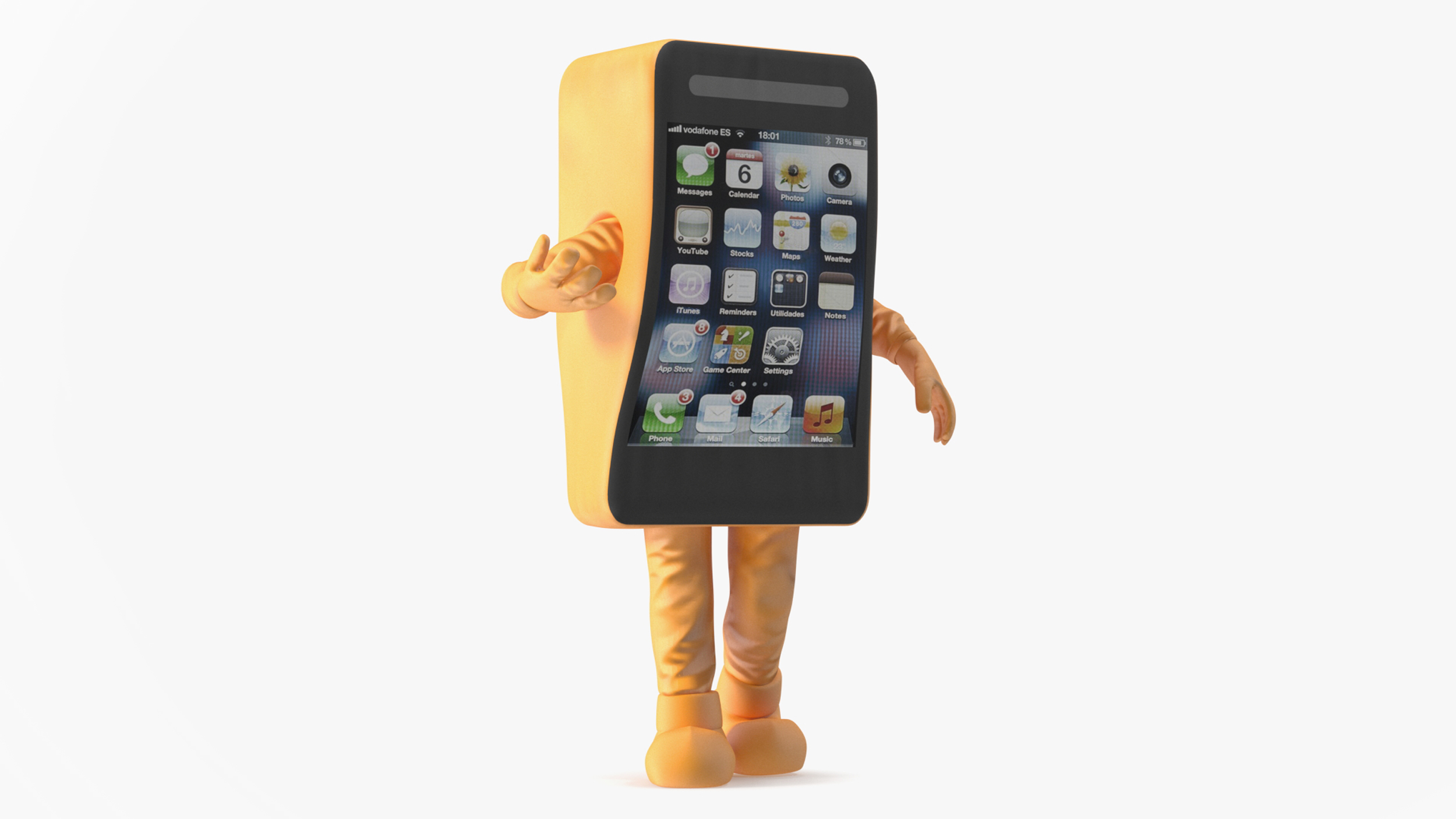 3D model Advertising Costume Mobile Phone Orange Rigged for Cinema 4D