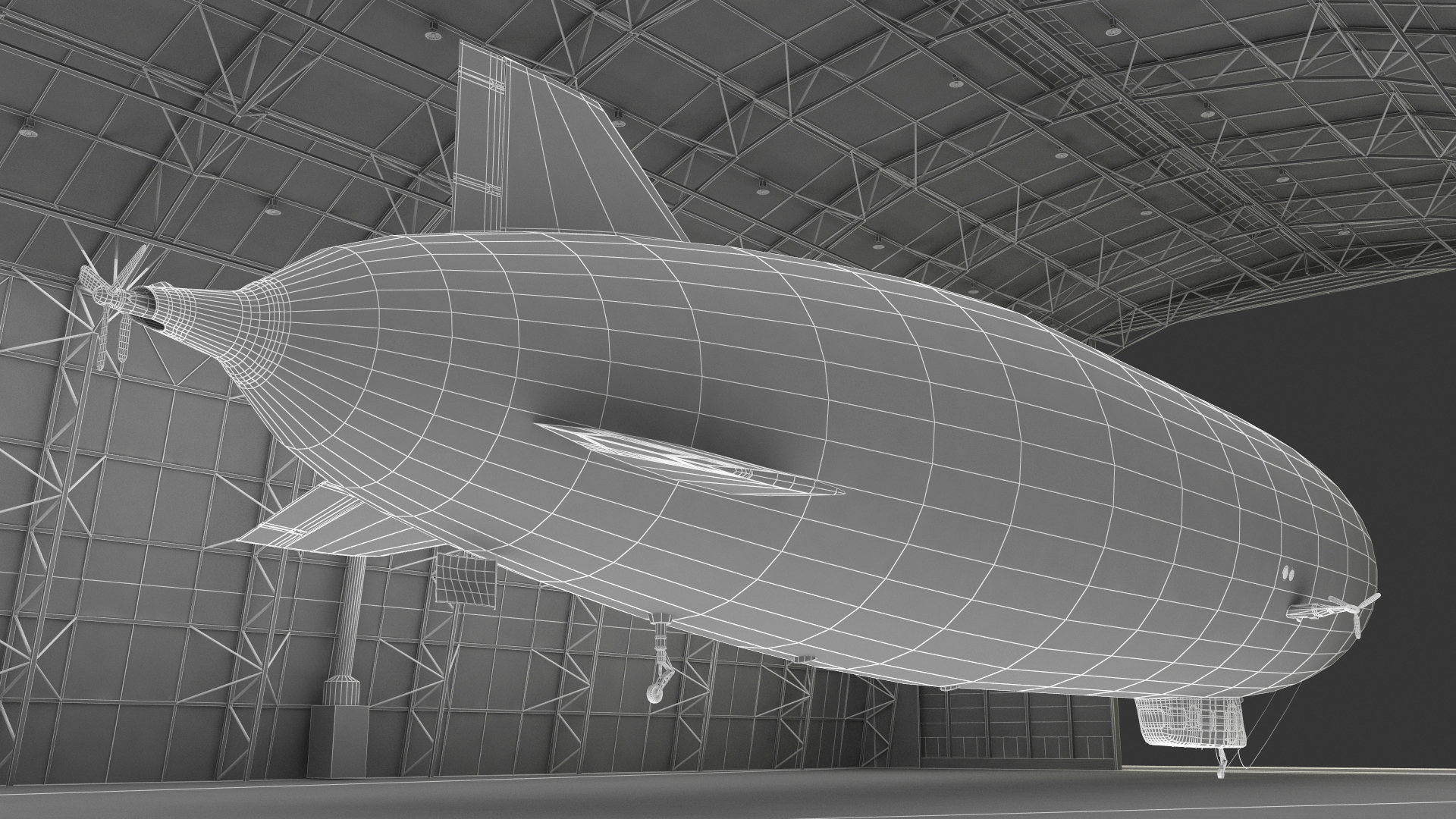 Airship Hangar with Blimp Rigged 3D