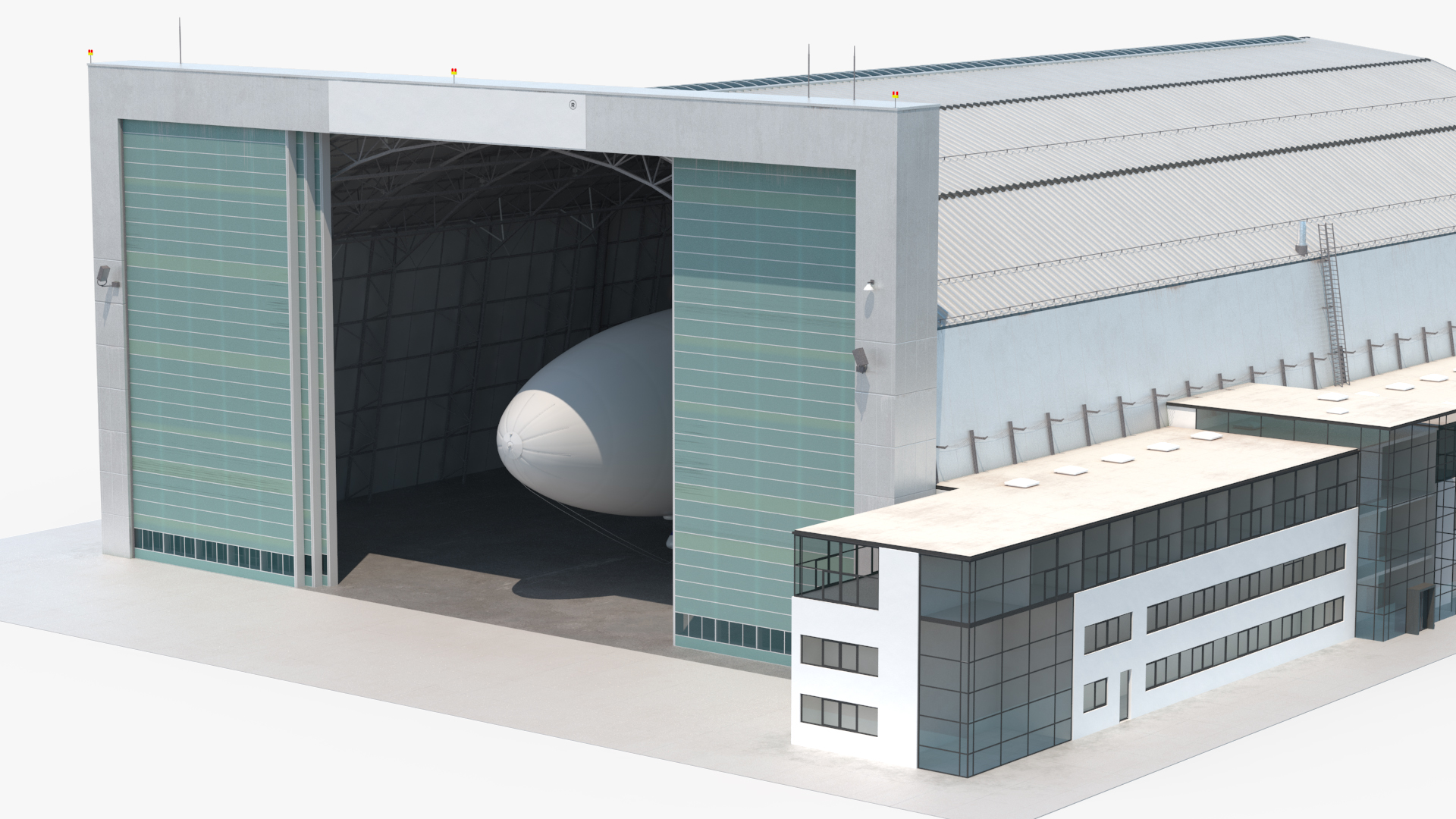 Airship Hangar with Blimp Rigged 3D