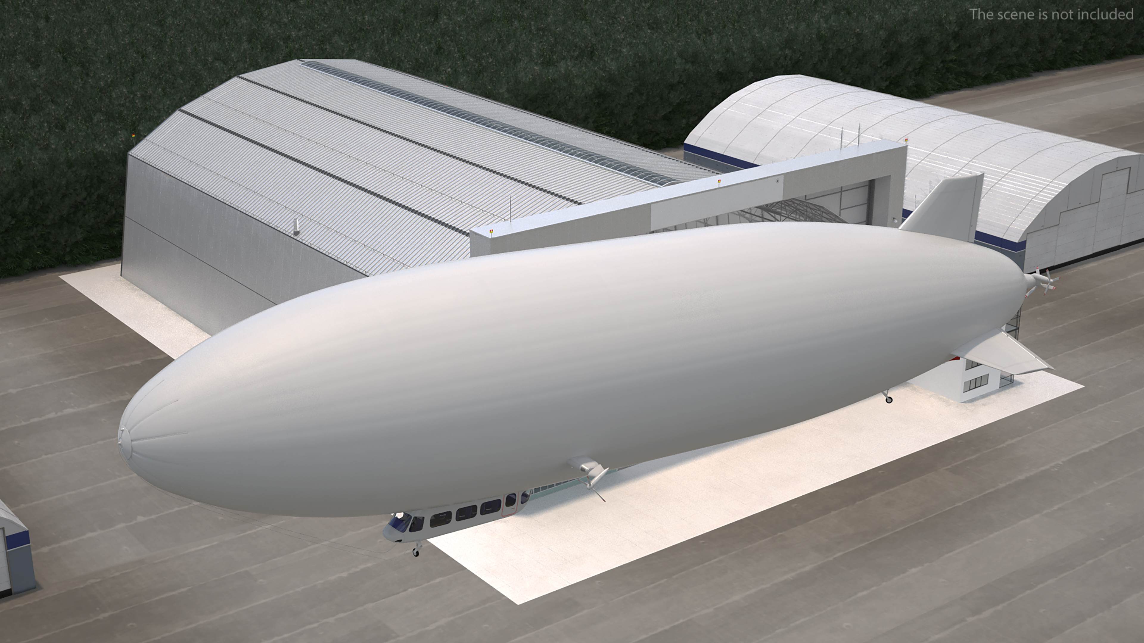 Airship Hangar with Blimp Rigged 3D