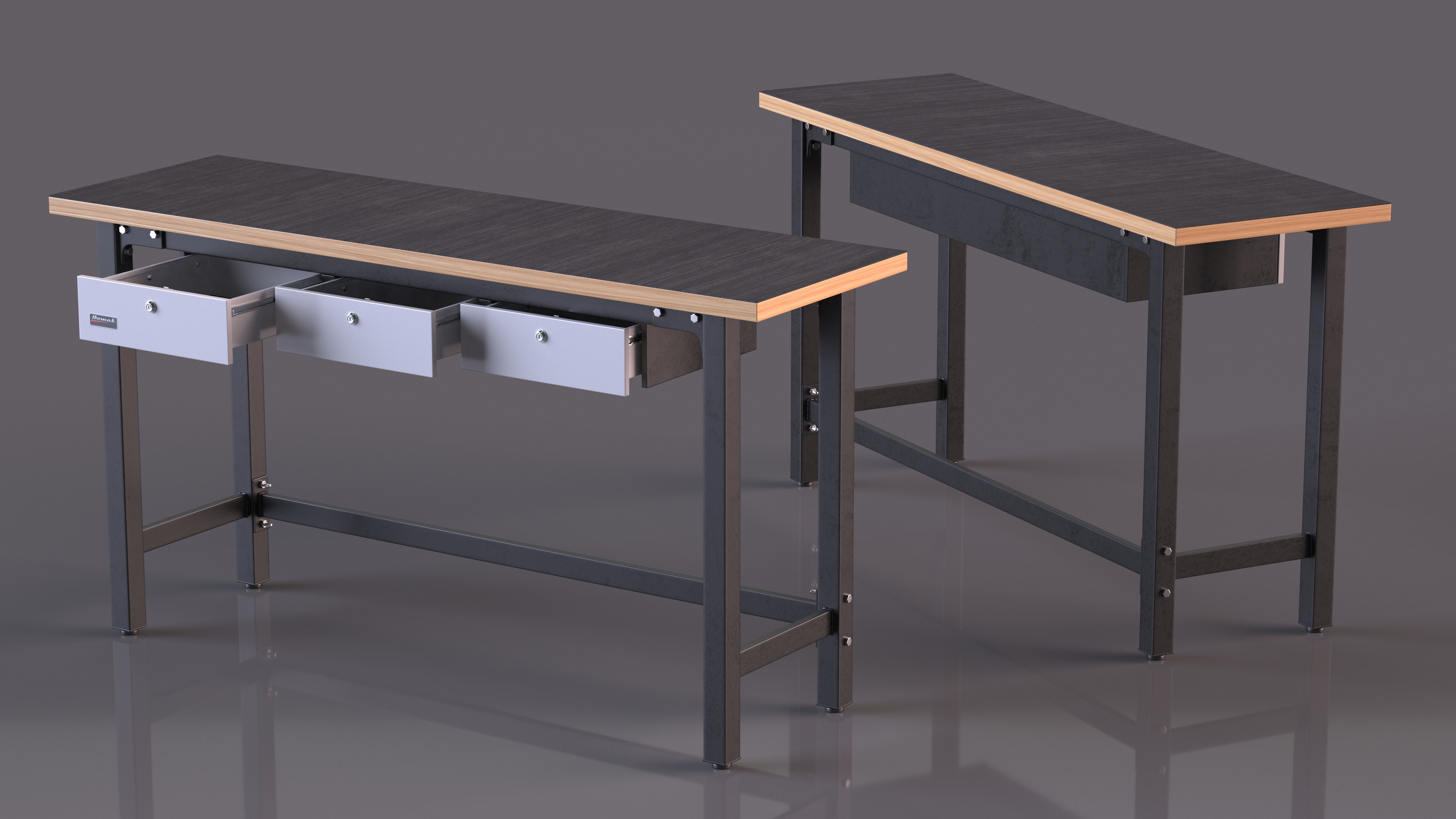 3 Drawer Steel Garage Bench Grey 3D