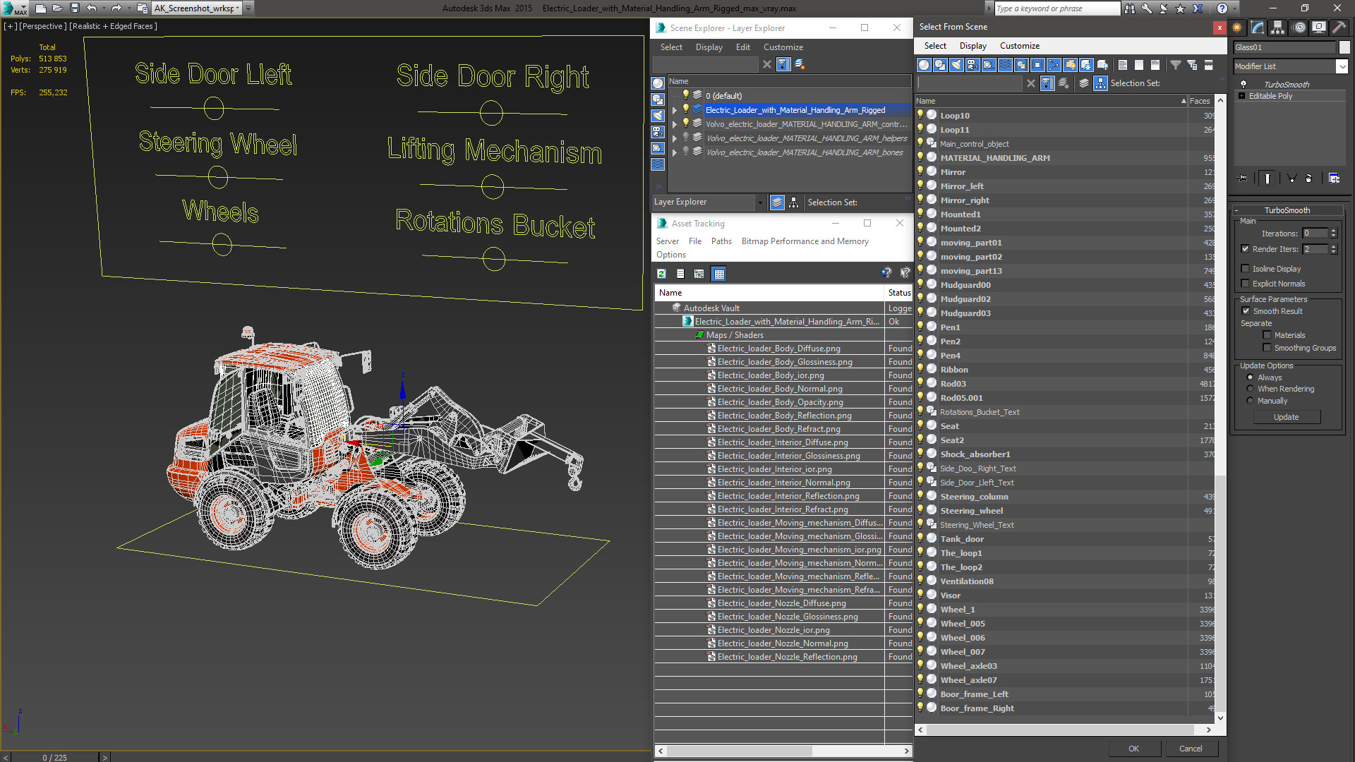 Electric Loader with Material Handling Arm Rigged 3D model