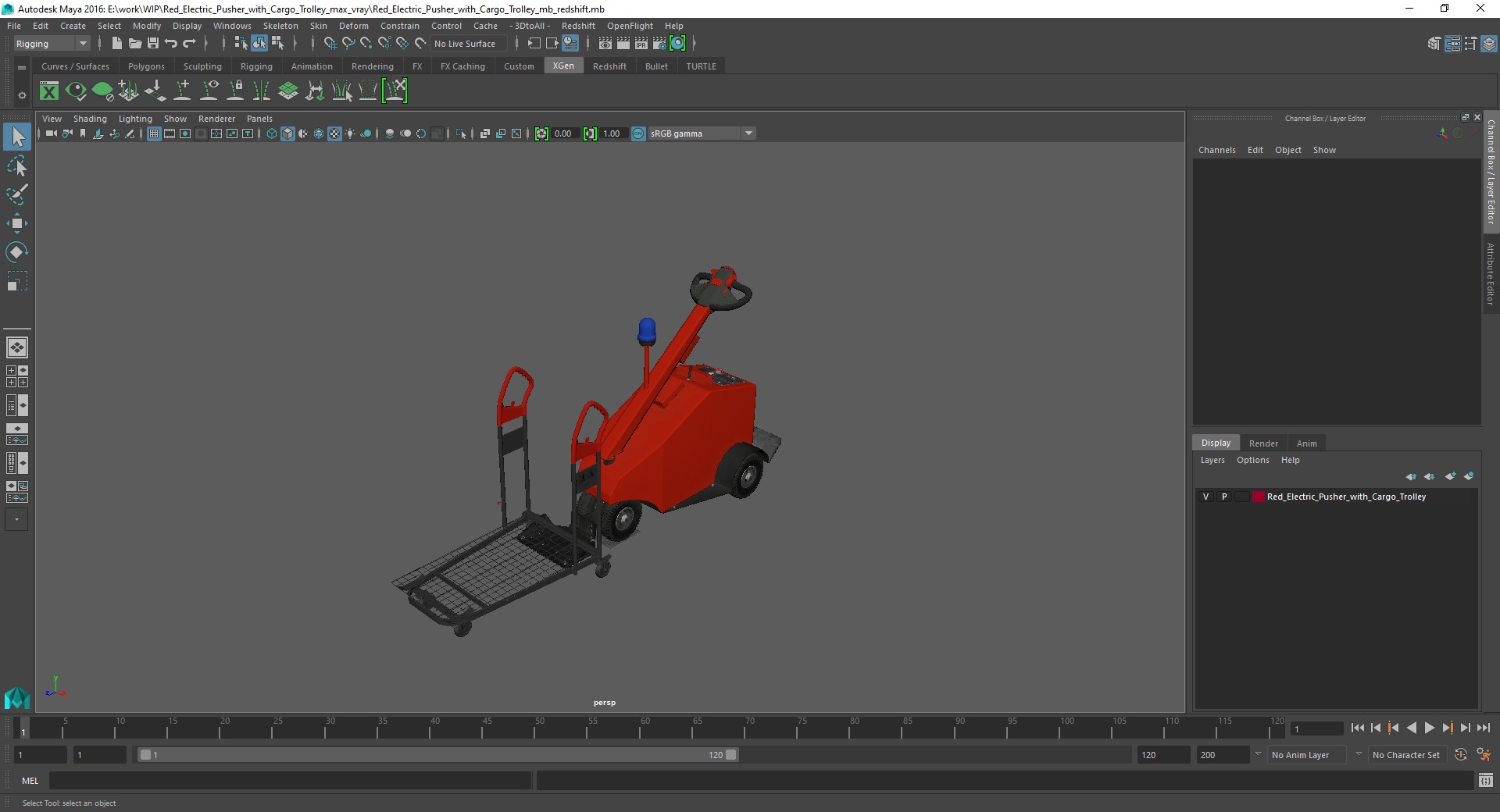 3D Red Electric Pusher with Cargo Trolley model