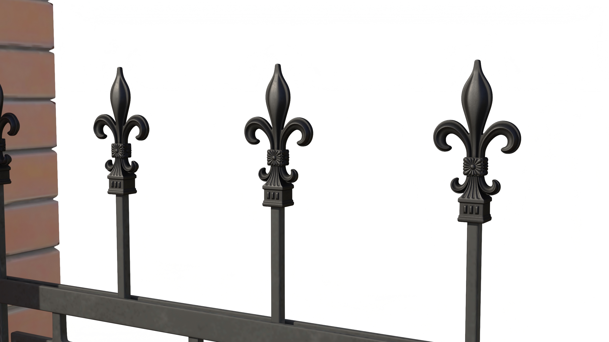 3D Brick and Metal Fence with Ornamental Ironwork