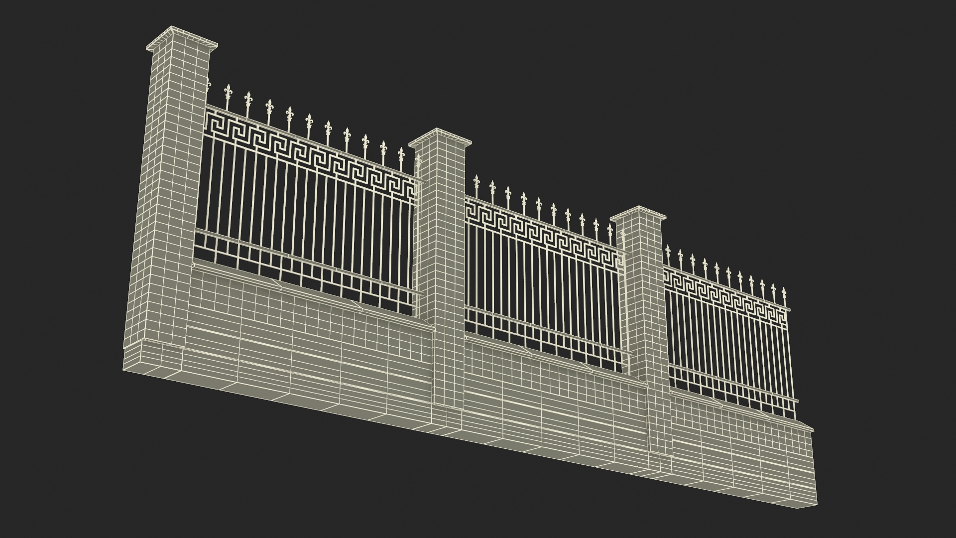 3D Brick and Metal Fence with Ornamental Ironwork