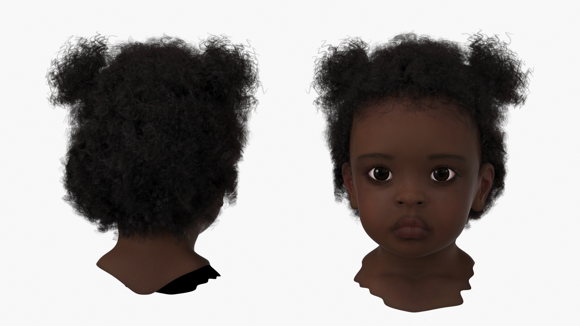 3D Dark Skin Toddler Girl Head Fur