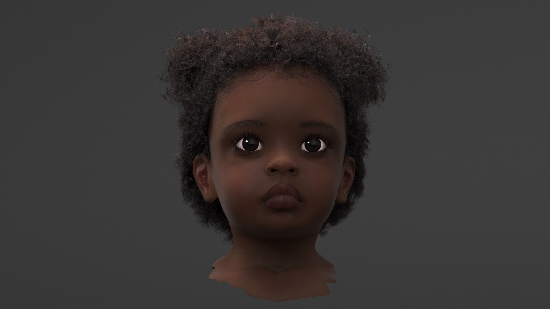 3D Dark Skin Toddler Girl Head Fur