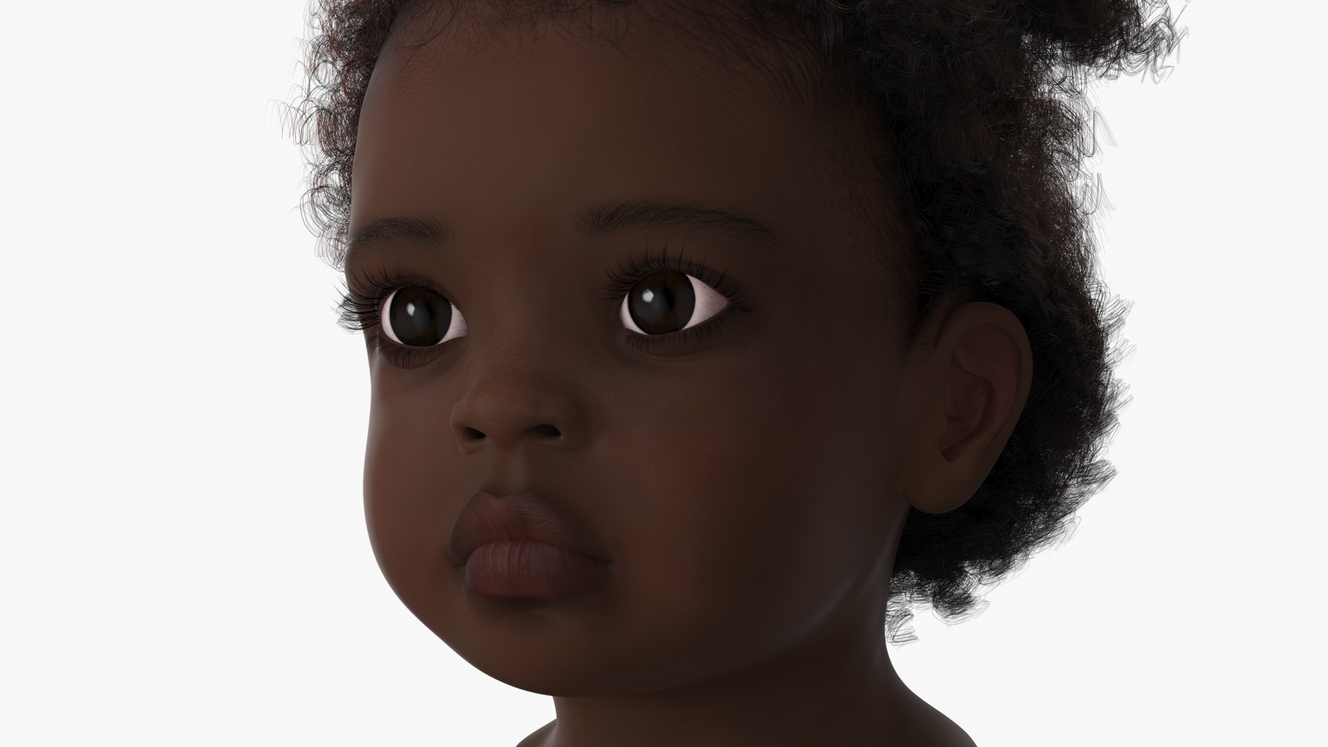 3D Dark Skin Toddler Girl Head Fur