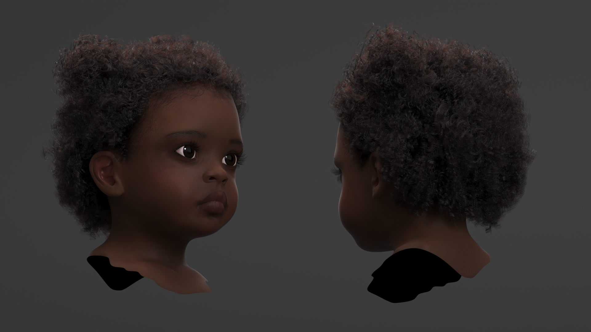 3D Dark Skin Toddler Girl Head Fur