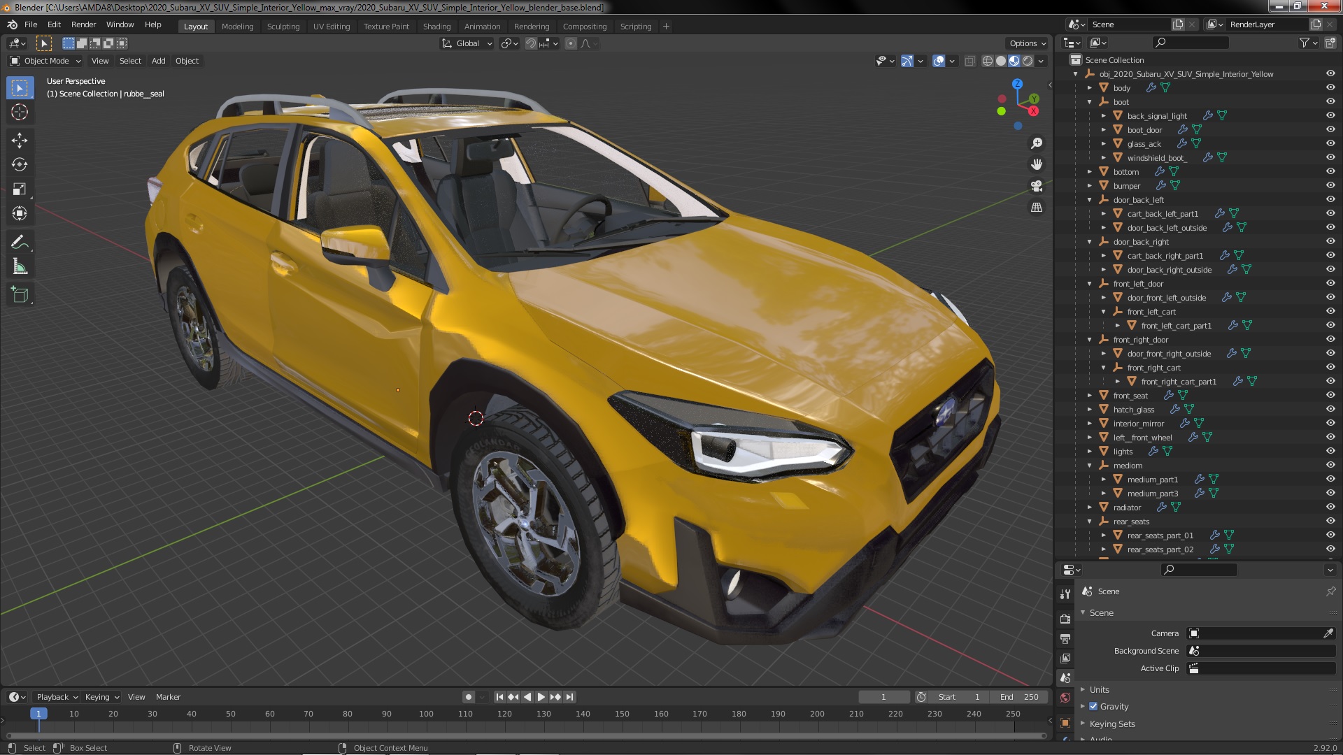 3D 2020 Subaru XV SUV Simple Interior Yellow