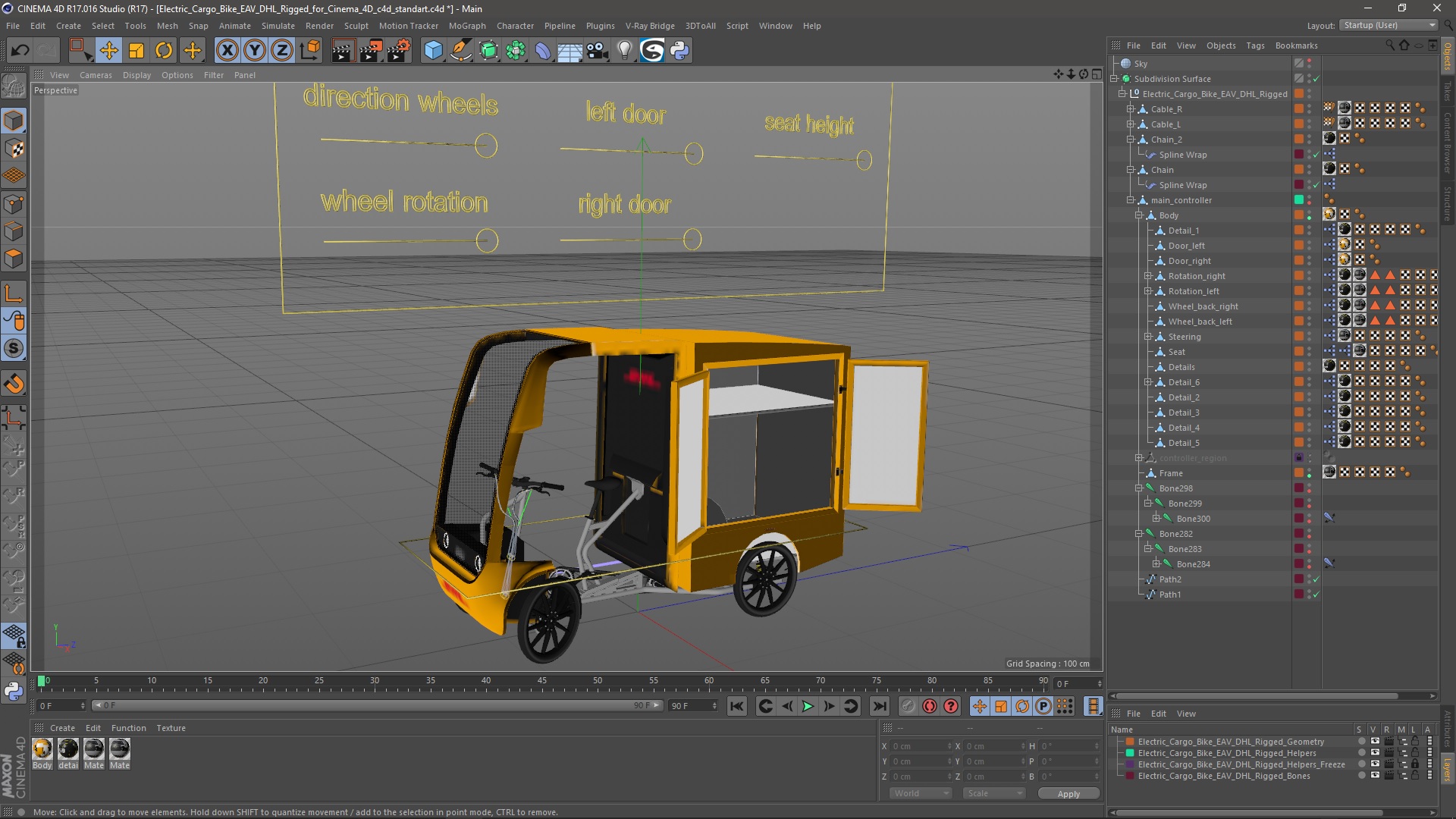 3D Electric Cargo Bike EAV DHL Rigged for Cinema 4D model