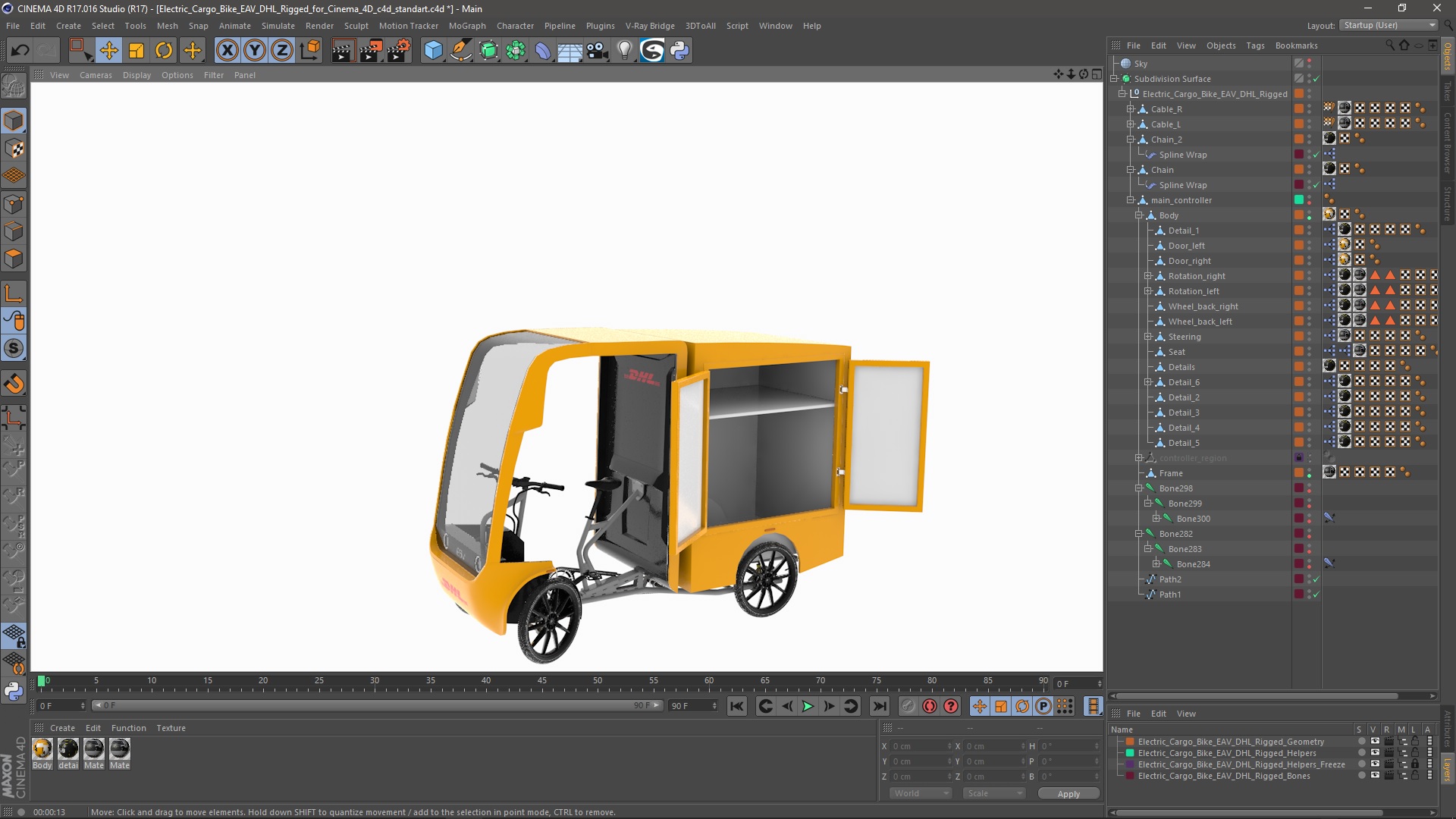 3D Electric Cargo Bike EAV DHL Rigged for Cinema 4D model