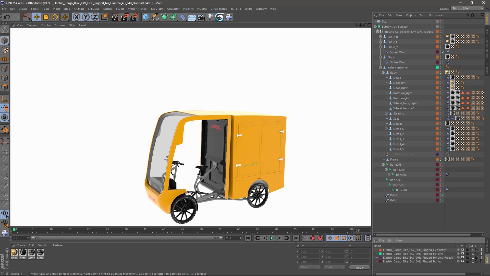 3D Electric Cargo Bike EAV DHL Rigged for Cinema 4D model