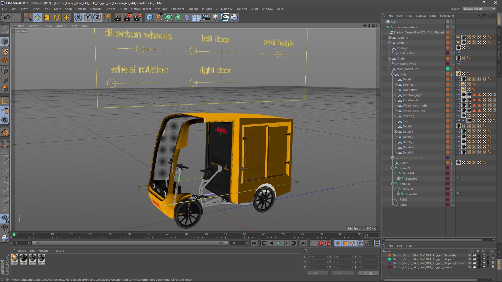 3D Electric Cargo Bike EAV DHL Rigged for Cinema 4D model