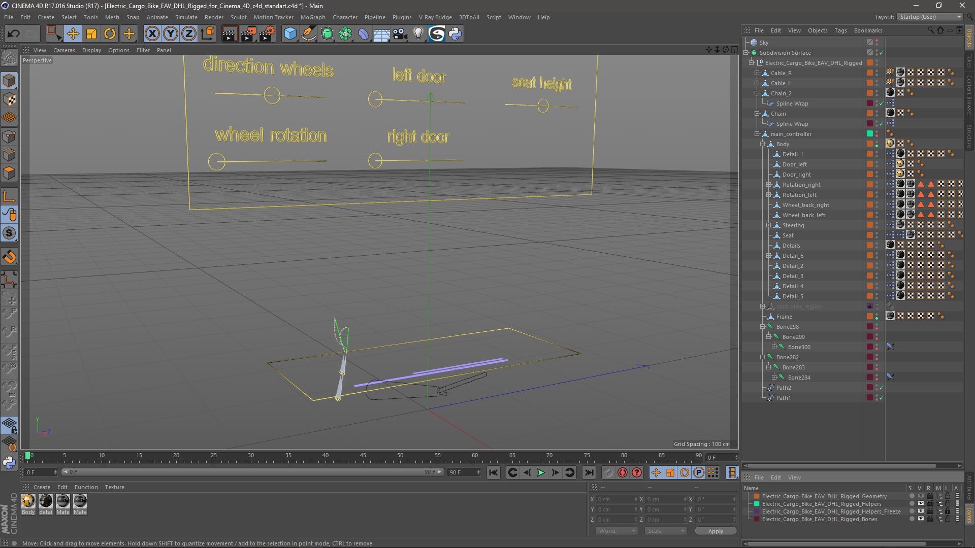 3D Electric Cargo Bike EAV DHL Rigged for Cinema 4D model