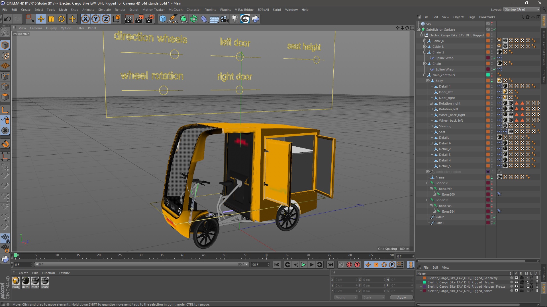 3D Electric Cargo Bike EAV DHL Rigged for Cinema 4D model