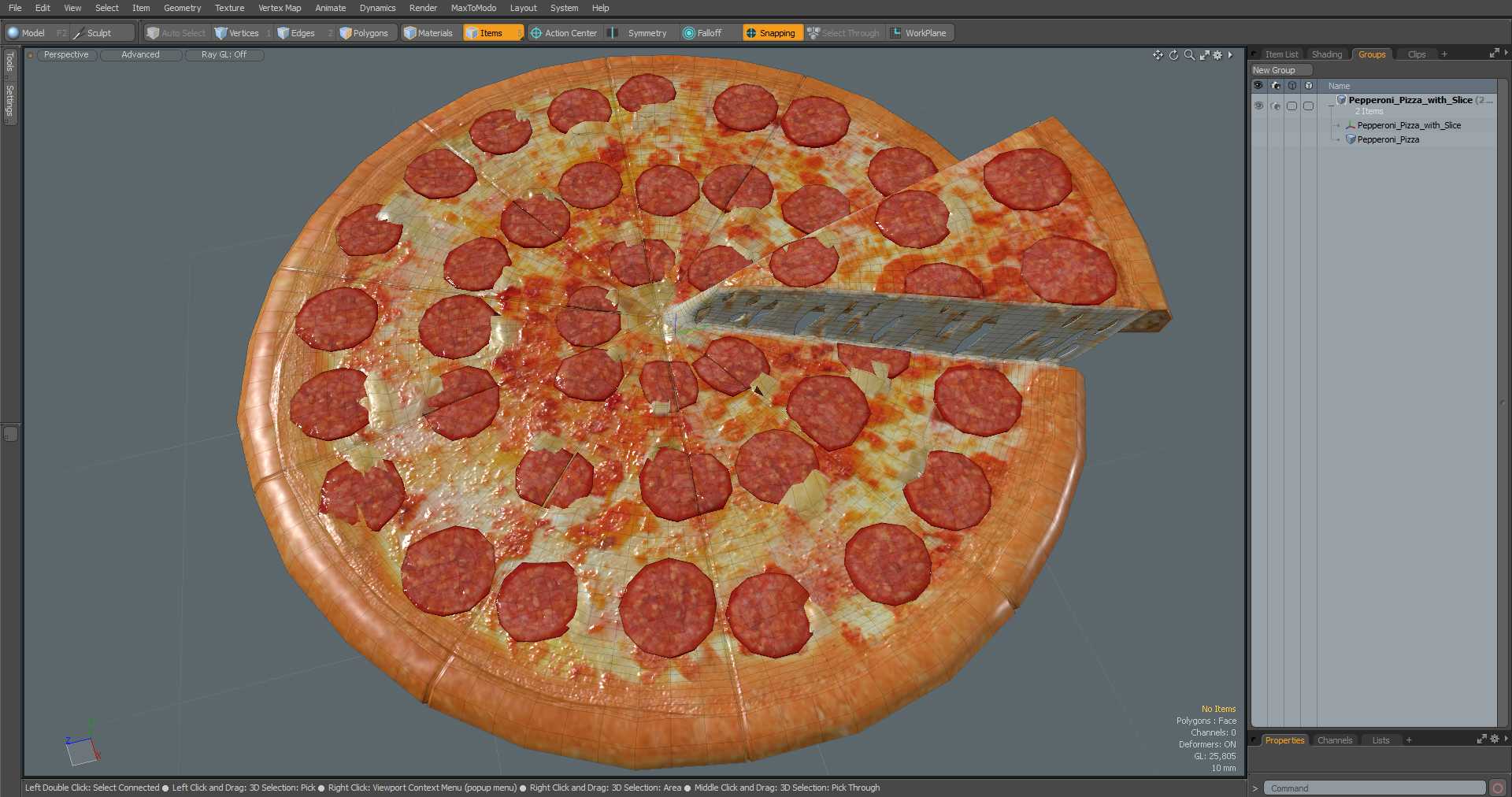 3D Pepperoni Pizza with Slice