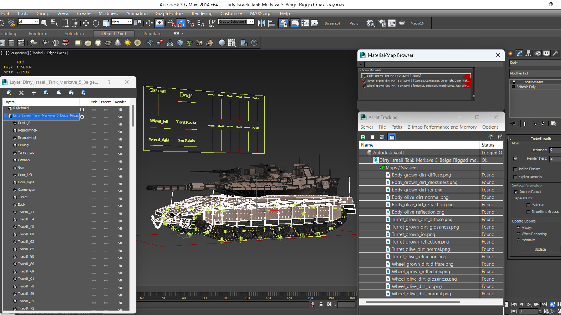 3D Dirty Israeli Tank Merkava 5 Beige Rigged