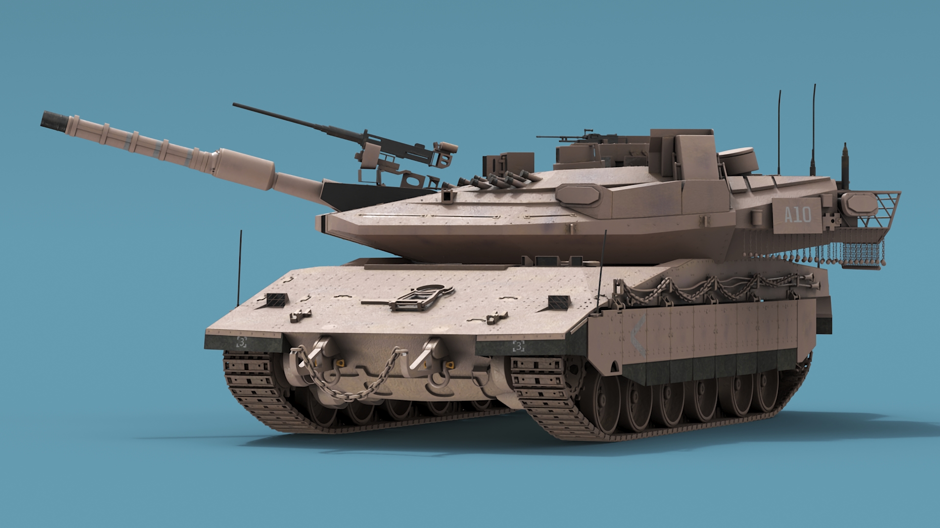 3D Dirty Israeli Tank Merkava 5 Beige Rigged