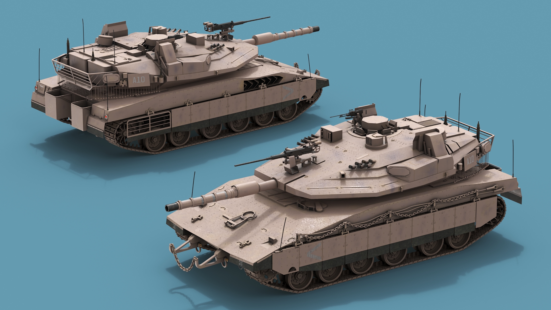 3D Dirty Israeli Tank Merkava 5 Beige Rigged