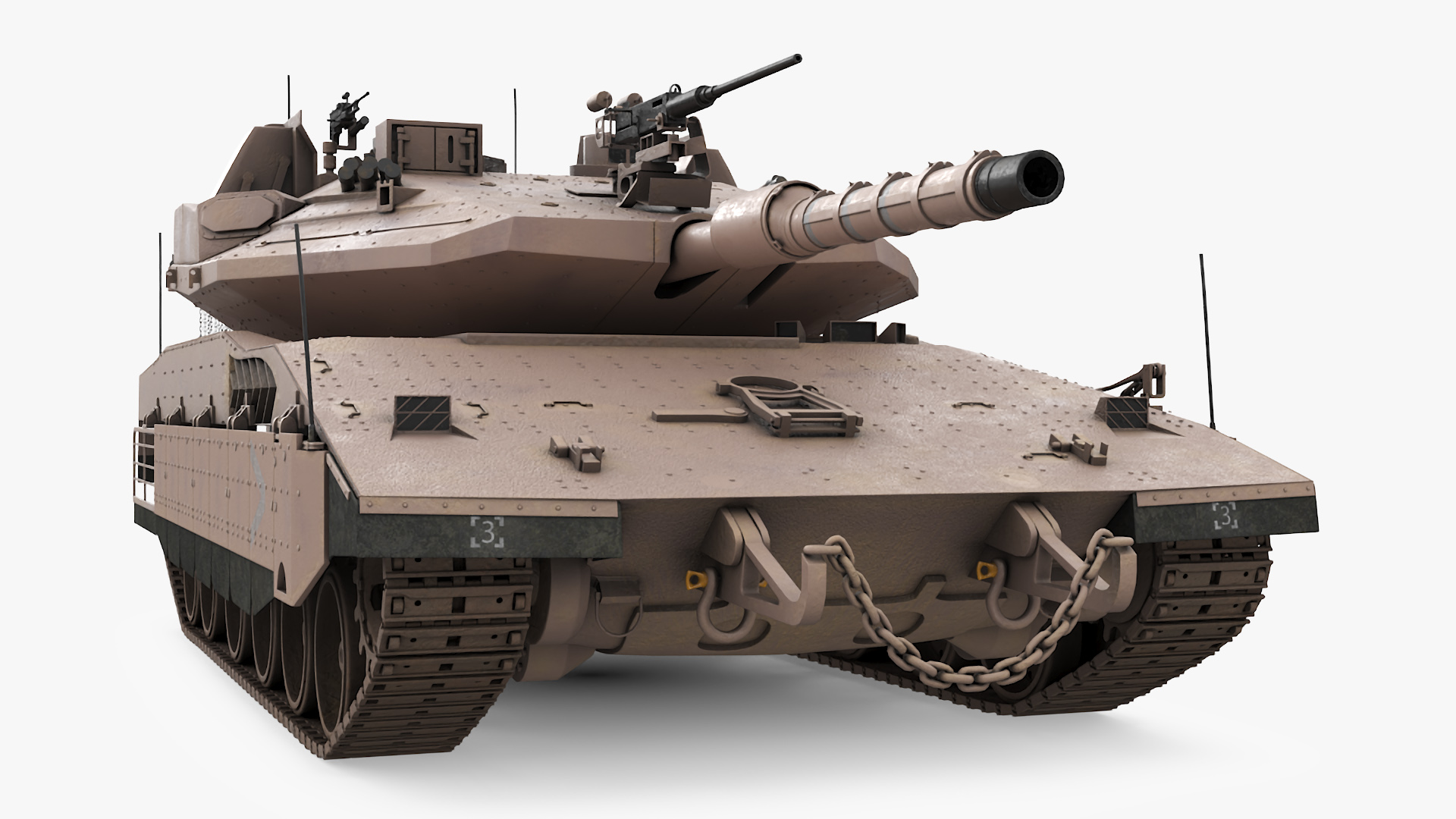 3D Dirty Israeli Tank Merkava 5 Beige Rigged